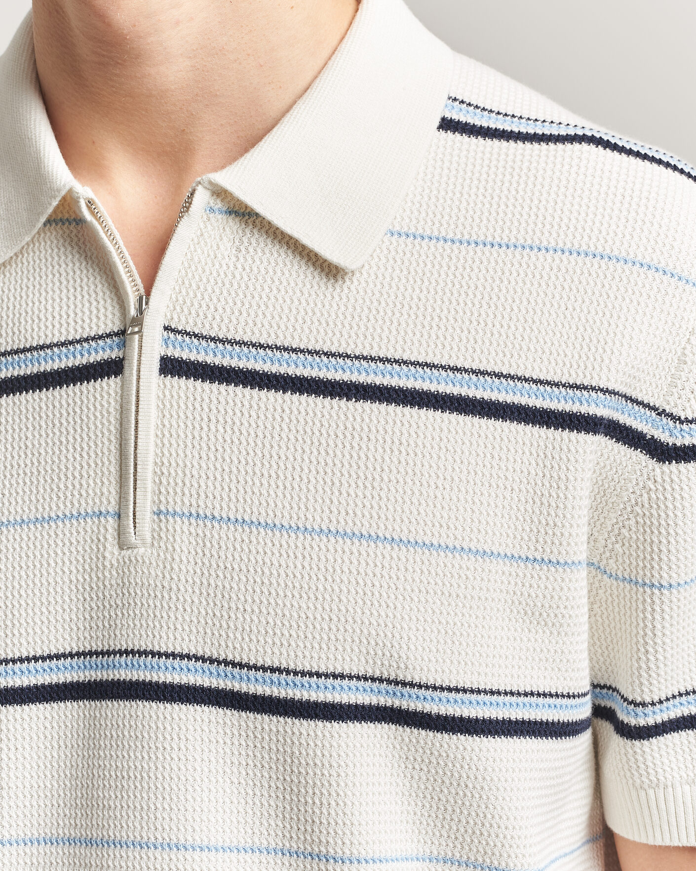 Uomini | Polo | Gant | Striped Knitted Polo Eggshell