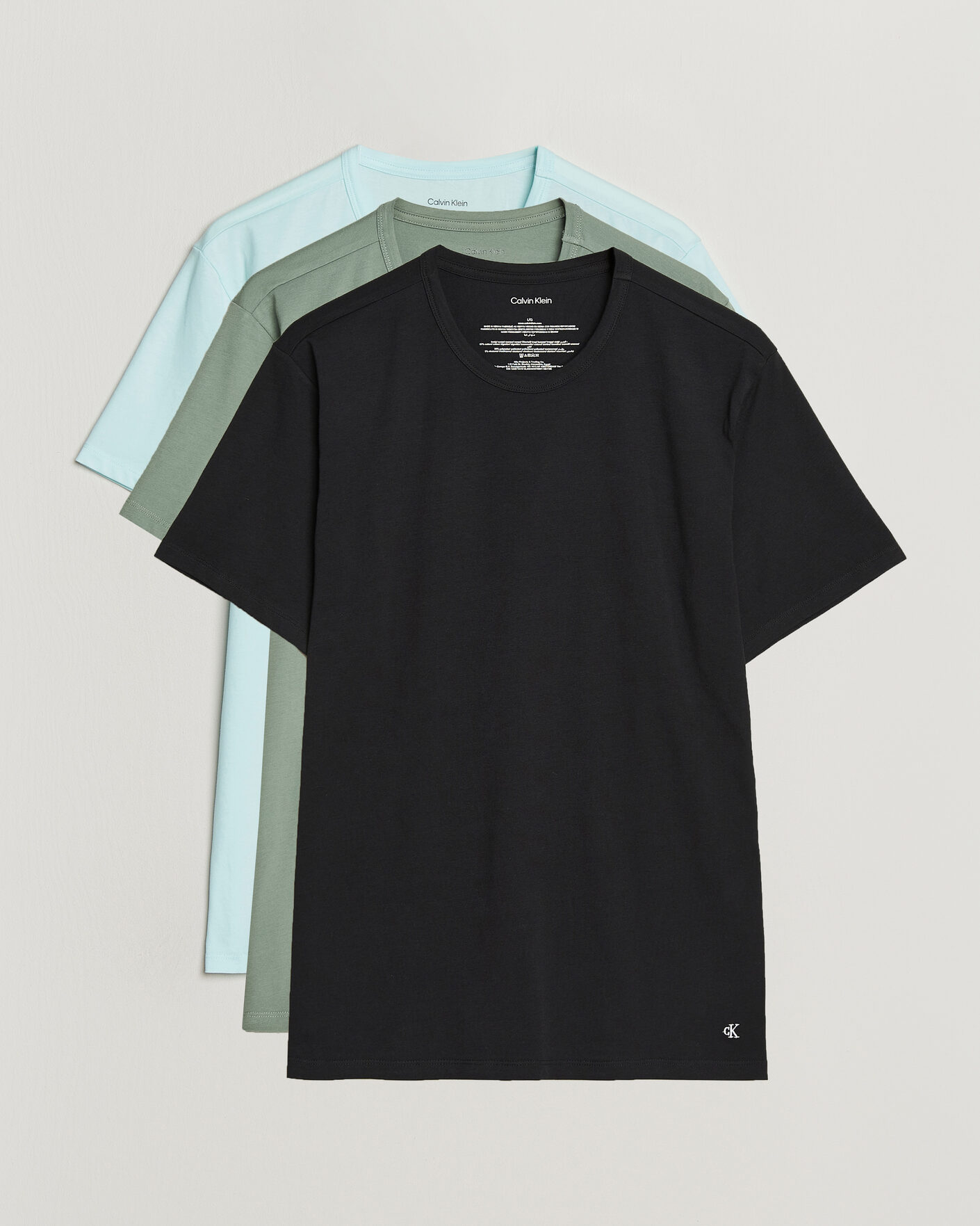 Uomini | T-shirt | Calvin Klein | 3-Pack Cotton Stretch Crew Neck T-Shirt Black/Grey/Green
