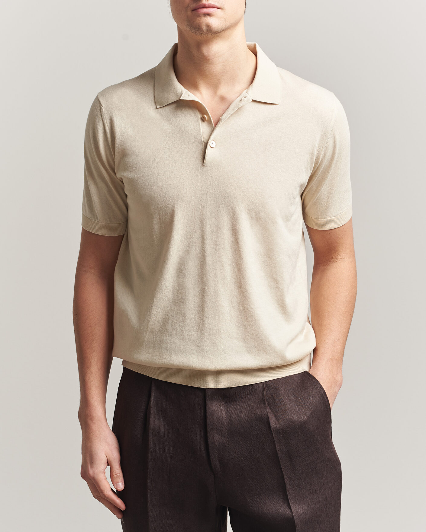 Uomini | Polo | Piacenza Cashmere | Short Sleeve Knitted Polo Off White
