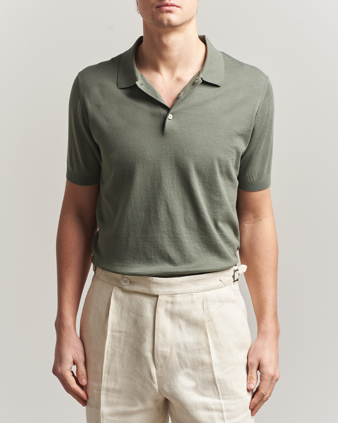 Uomini | Polo | Piacenza Cashmere | Short Sleeve Knitted Polo Sage