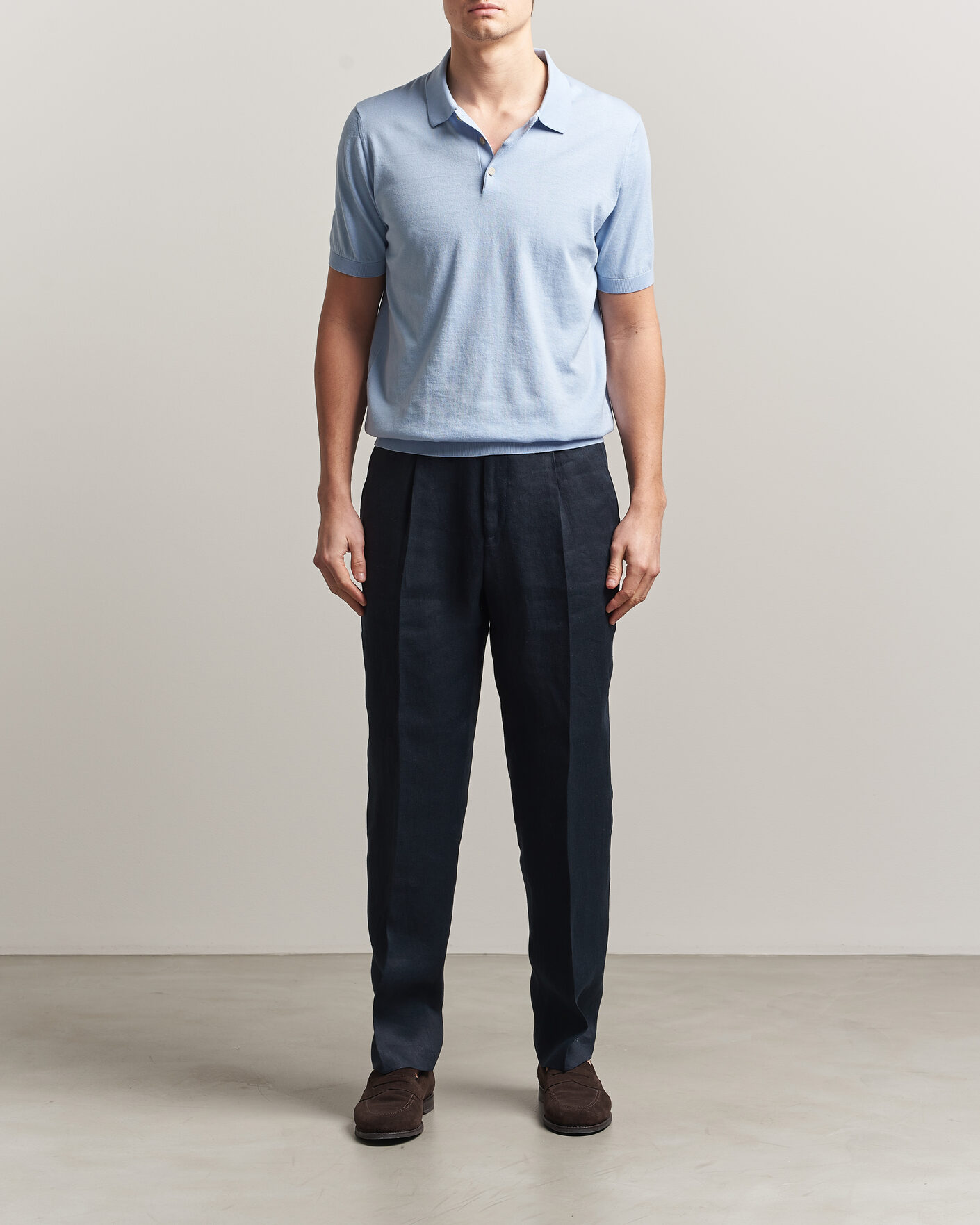 Uomini | Polo | Piacenza Cashmere | Short Sleeve Knitted Polo Light Blue