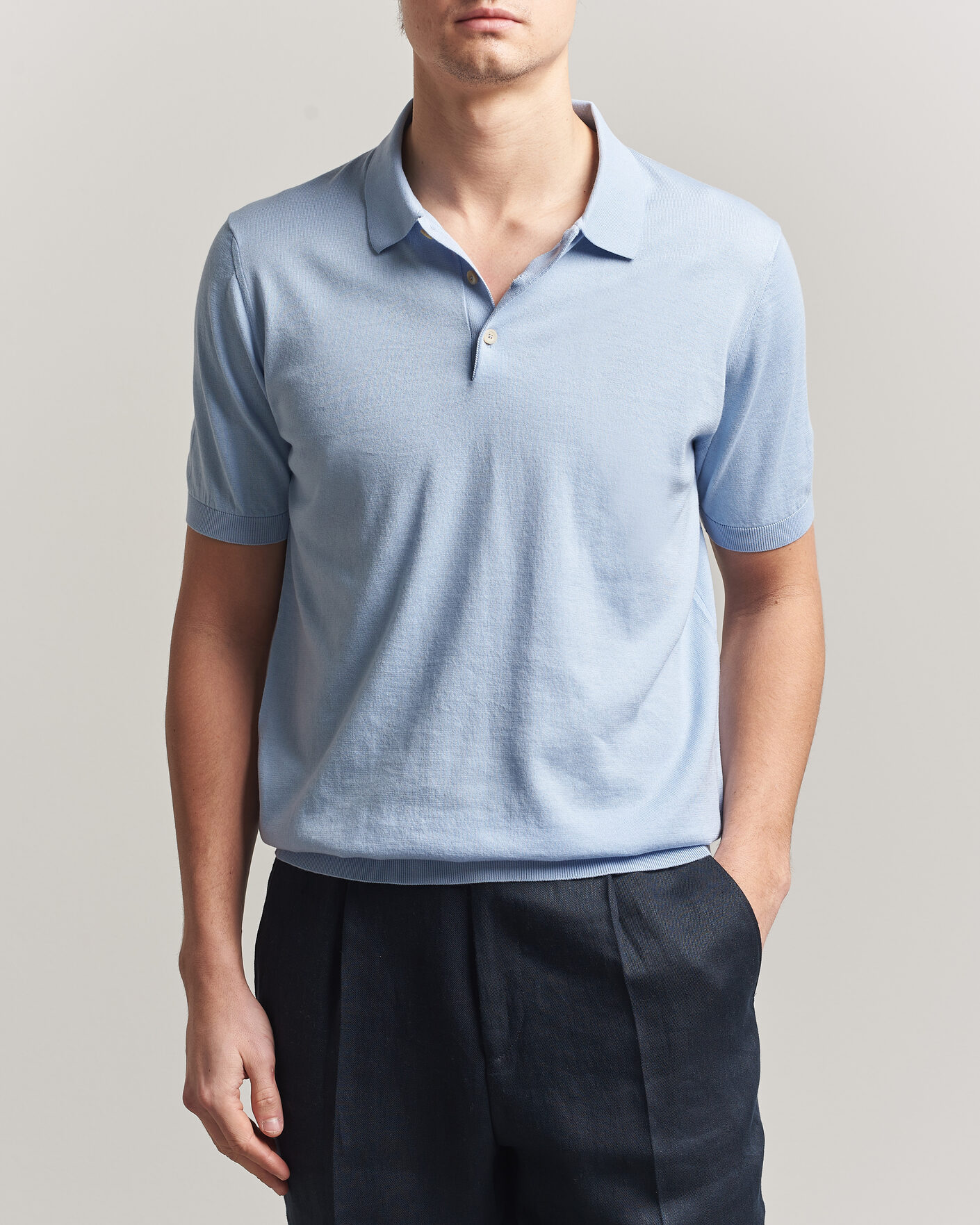 Uomini | Polo | Piacenza Cashmere | Short Sleeve Knitted Polo Light Blue