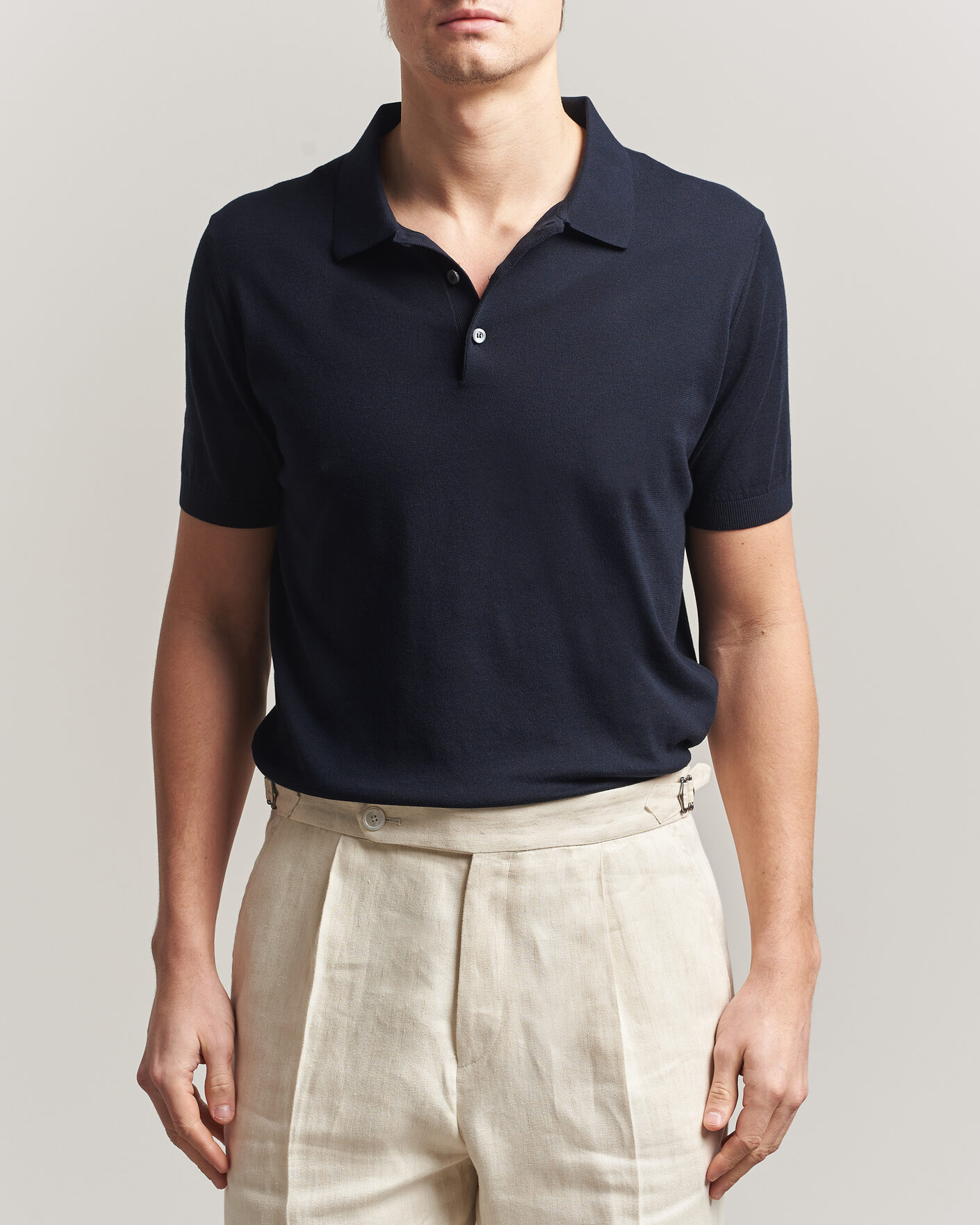Uomini | Polo | Piacenza Cashmere | Short Sleeve Knitted Polo Navy