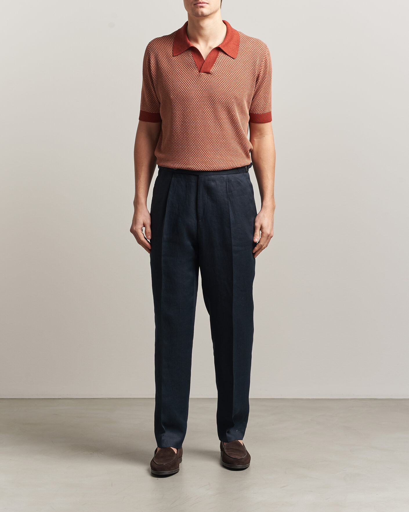 Uomini | Polo | Piacenza Cashmere | Silk/Linen Honeycomb Knitted Polo Red