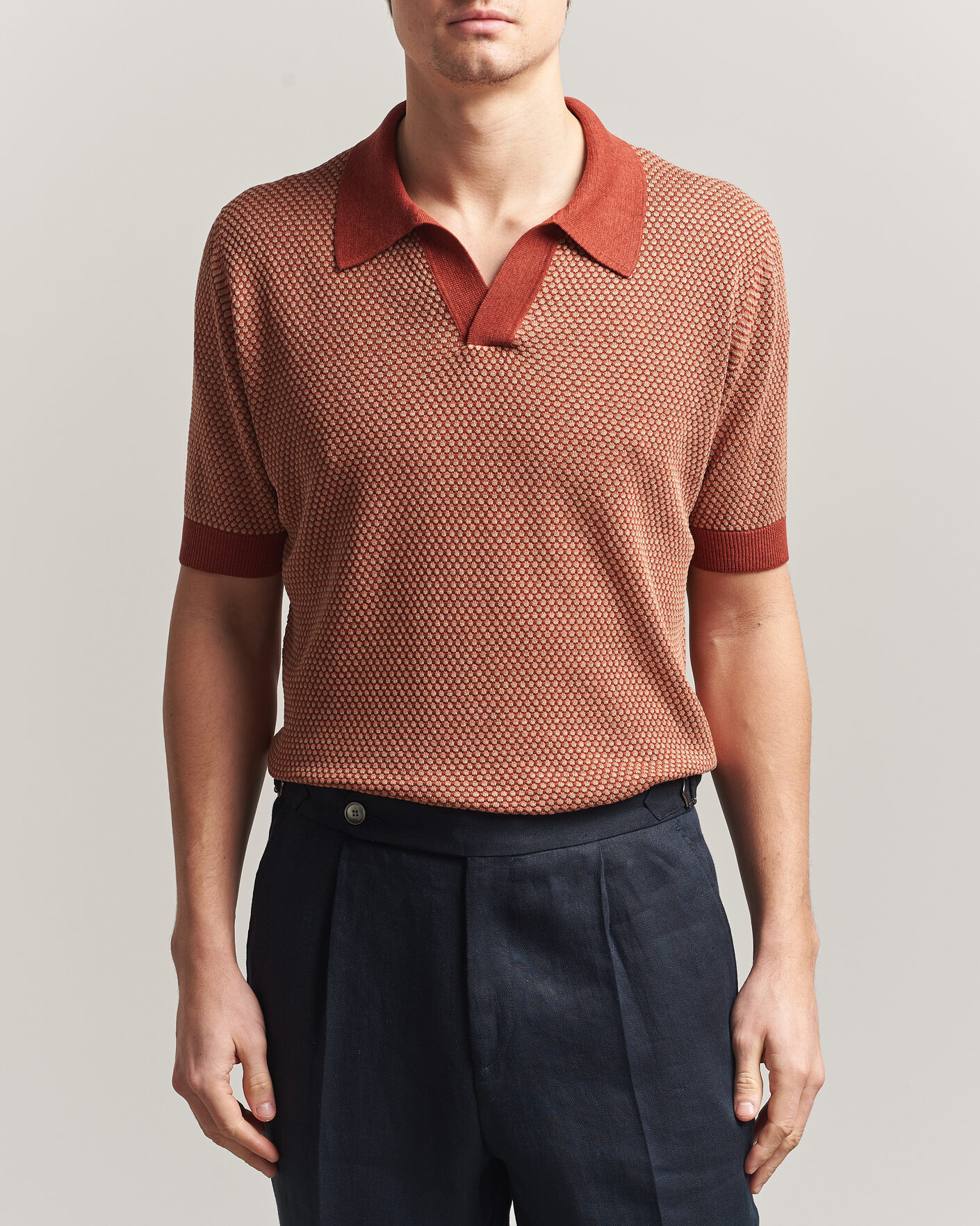 Uomini | Polo | Piacenza Cashmere | Silk/Linen Honeycomb Knitted Polo Red