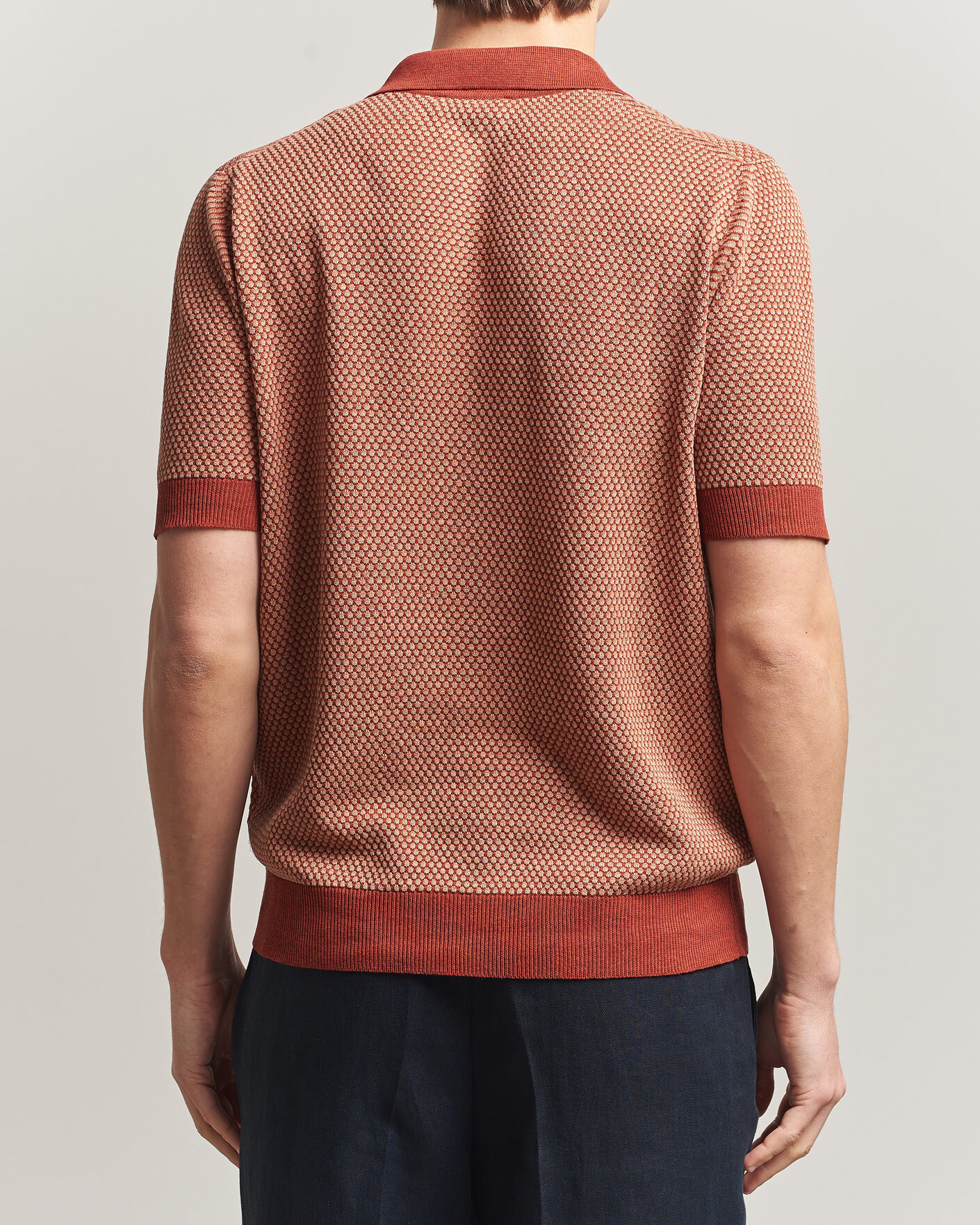 Uomini | Polo | Piacenza Cashmere | Silk/Linen Honeycomb Knitted Polo Red