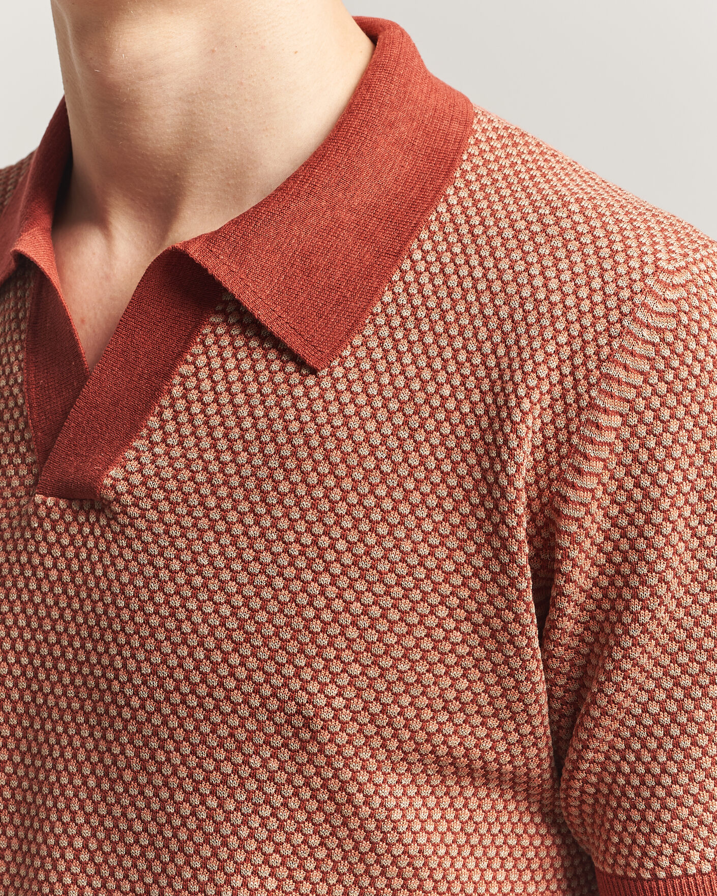 Uomini | Polo | Piacenza Cashmere | Silk/Linen Honeycomb Knitted Polo Red