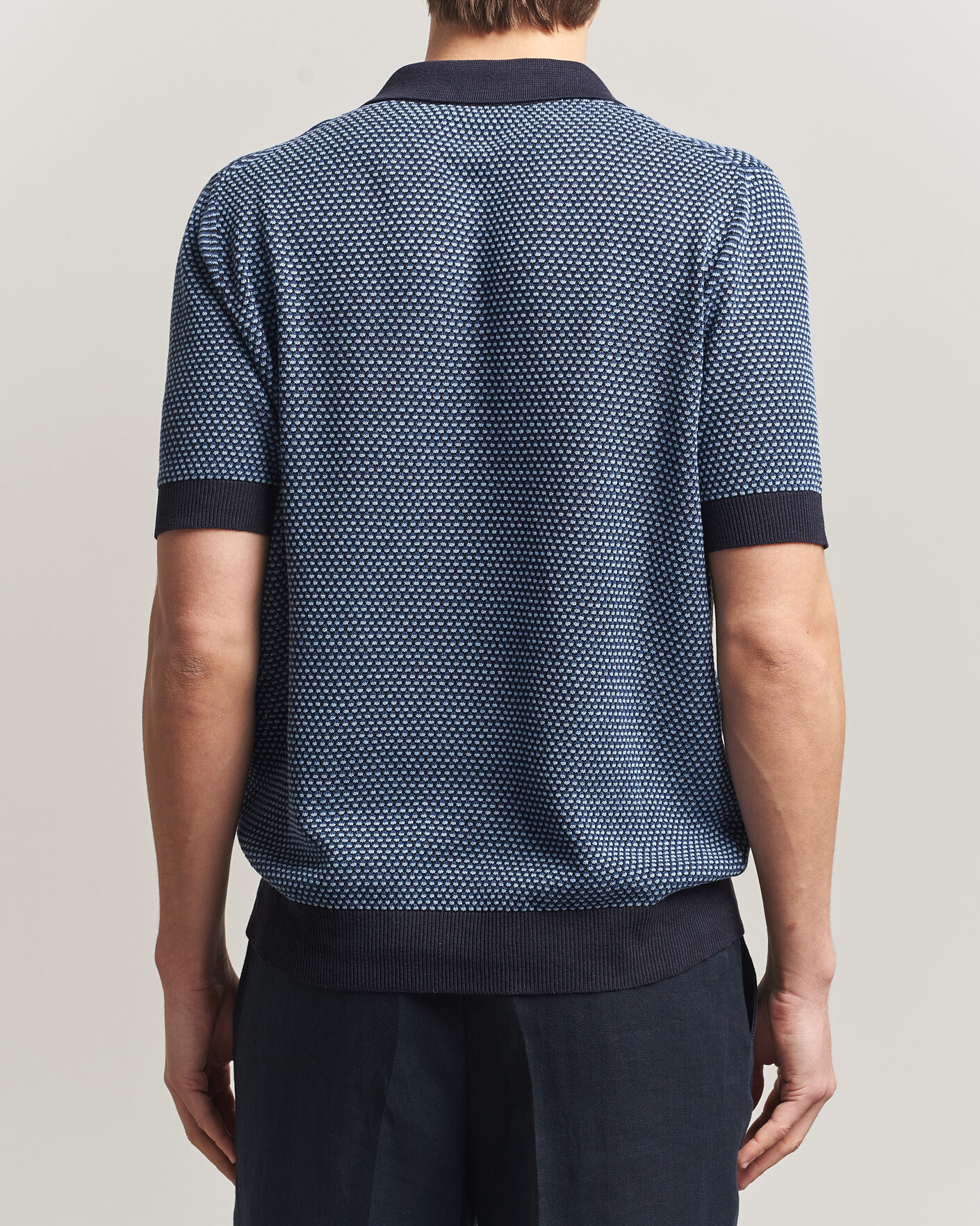 Uomini | Polo | Piacenza Cashmere | Silk/Linen Honeycomb Knitted Polo Navy