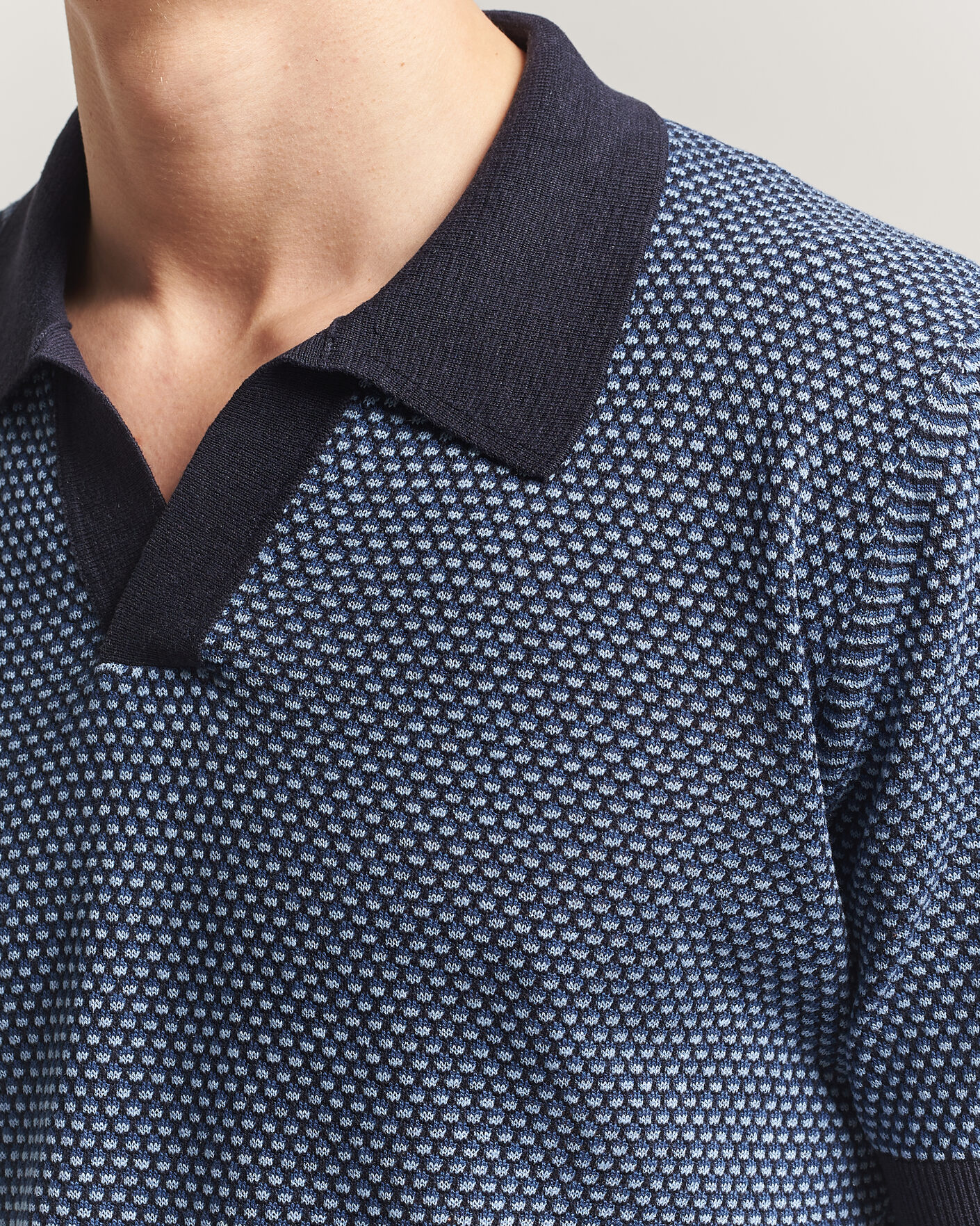 Uomini | Polo | Piacenza Cashmere | Silk/Linen Honeycomb Knitted Polo Navy