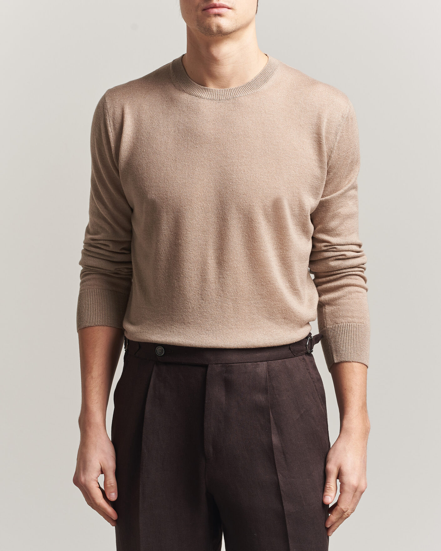 Uomini | Maglieria | Piacenza Cashmere | Soft Silk/Cashmere Crew Neck Beige