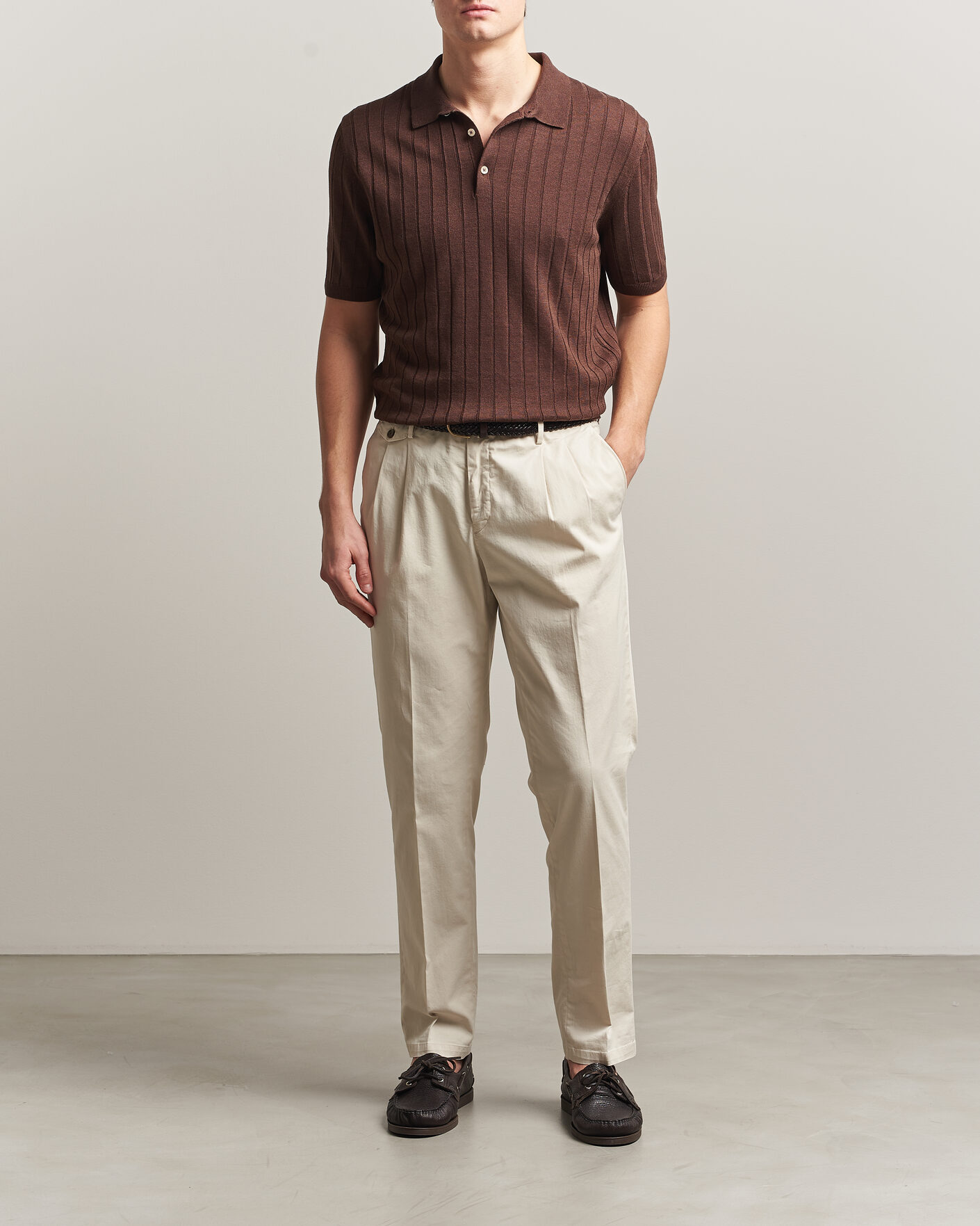 Uomini | Polo | Boglioli | Short Sleeve Knitted Rib Polo Brown