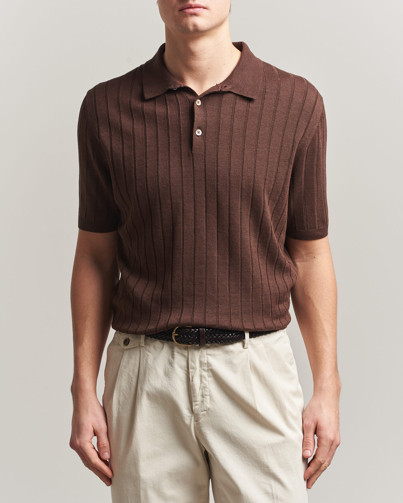 Uomini | Polo | Boglioli | Short Sleeve Knitted Rib Polo Brown