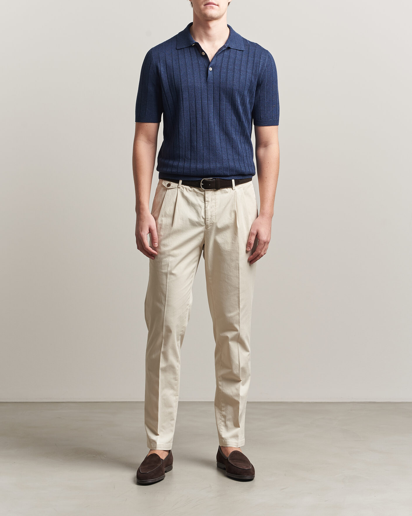 Uomini | Polo | Boglioli | Short Sleeve Knitted Rib Polo Navy