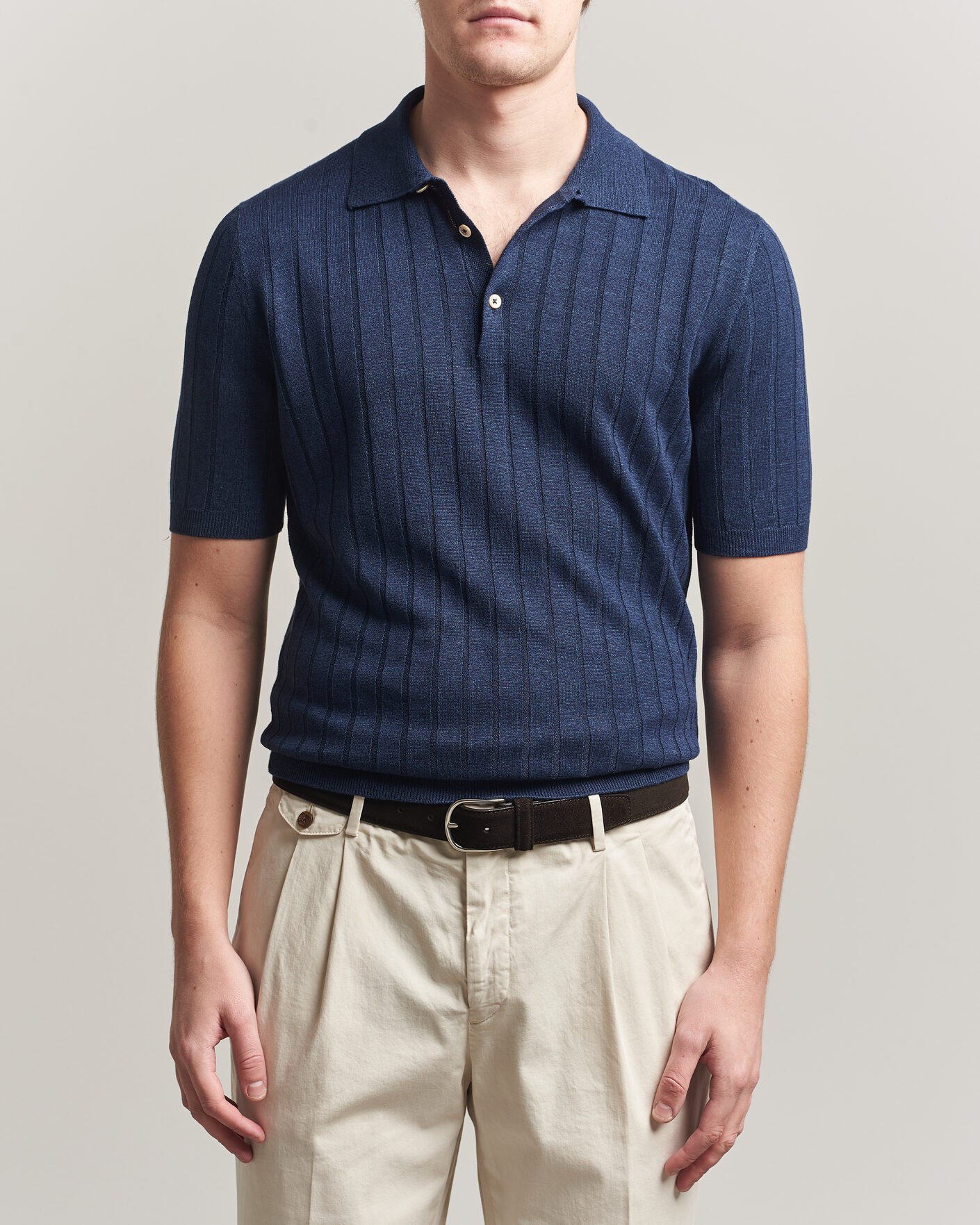 Uomini | Polo | Boglioli | Short Sleeve Knitted Rib Polo Navy