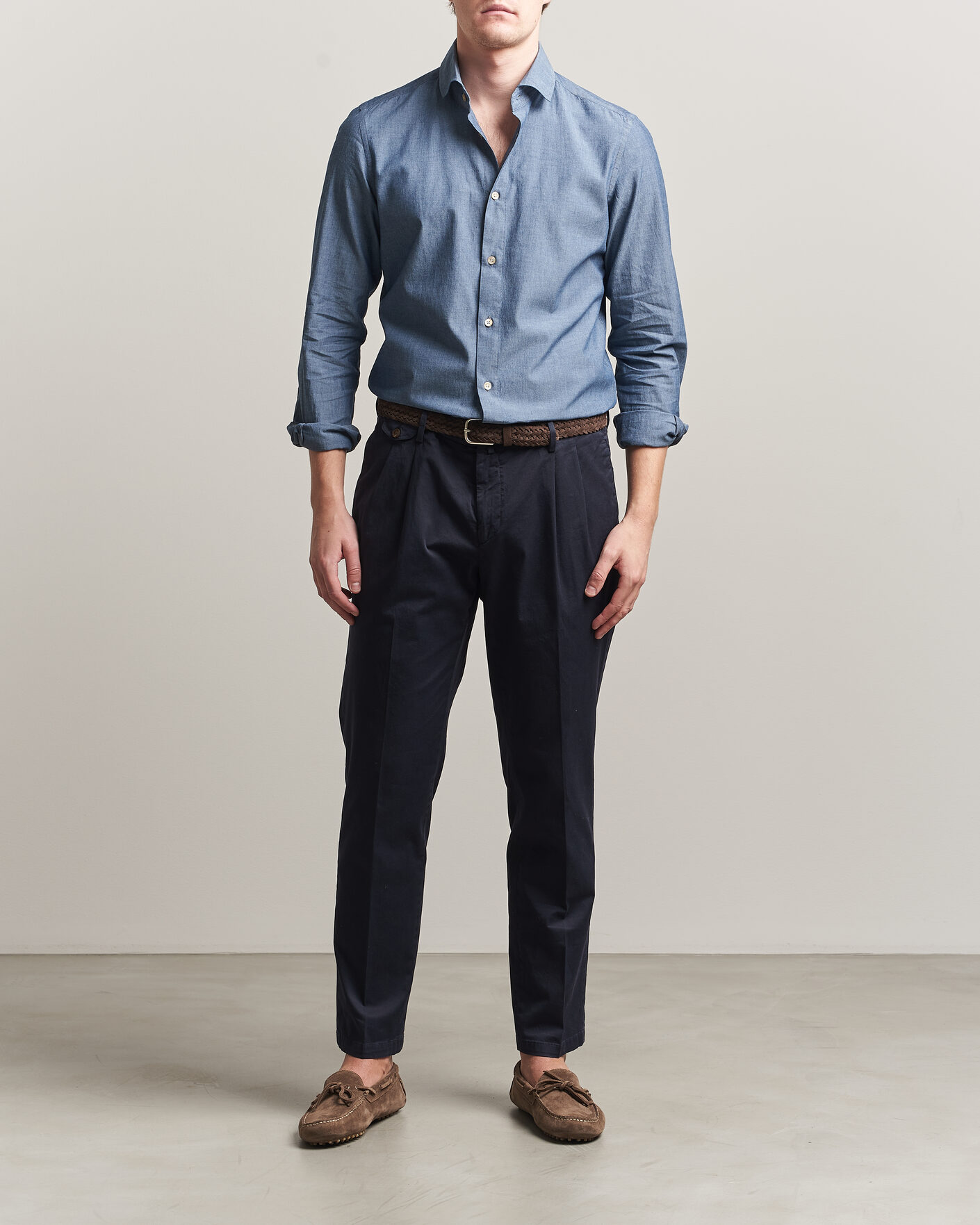 Uomini | Camicie | Boglioli | Chambray Shirt Medium Blue