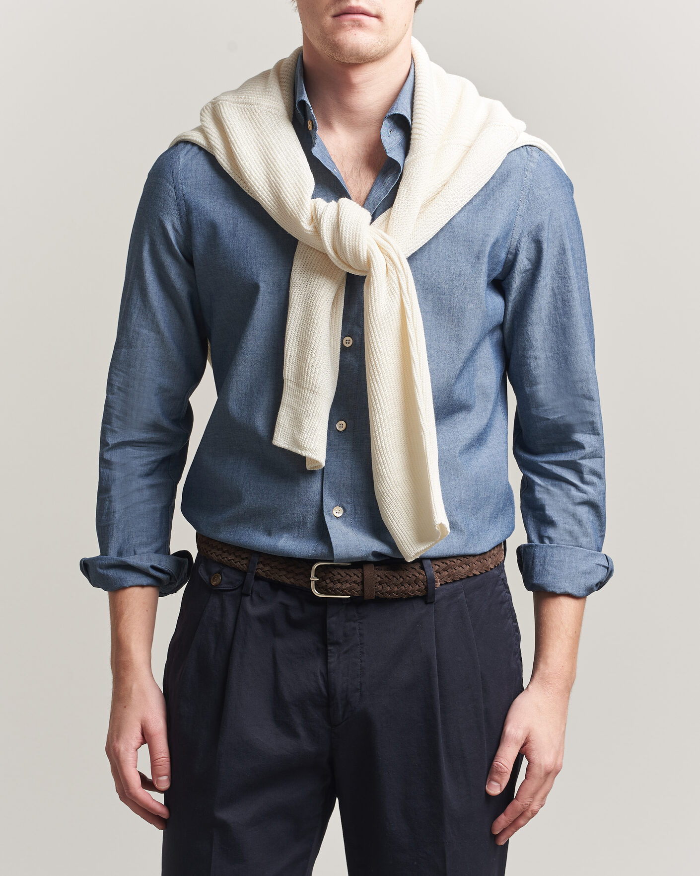 Uomini | Camicie | Boglioli | Chambray Shirt Medium Blue