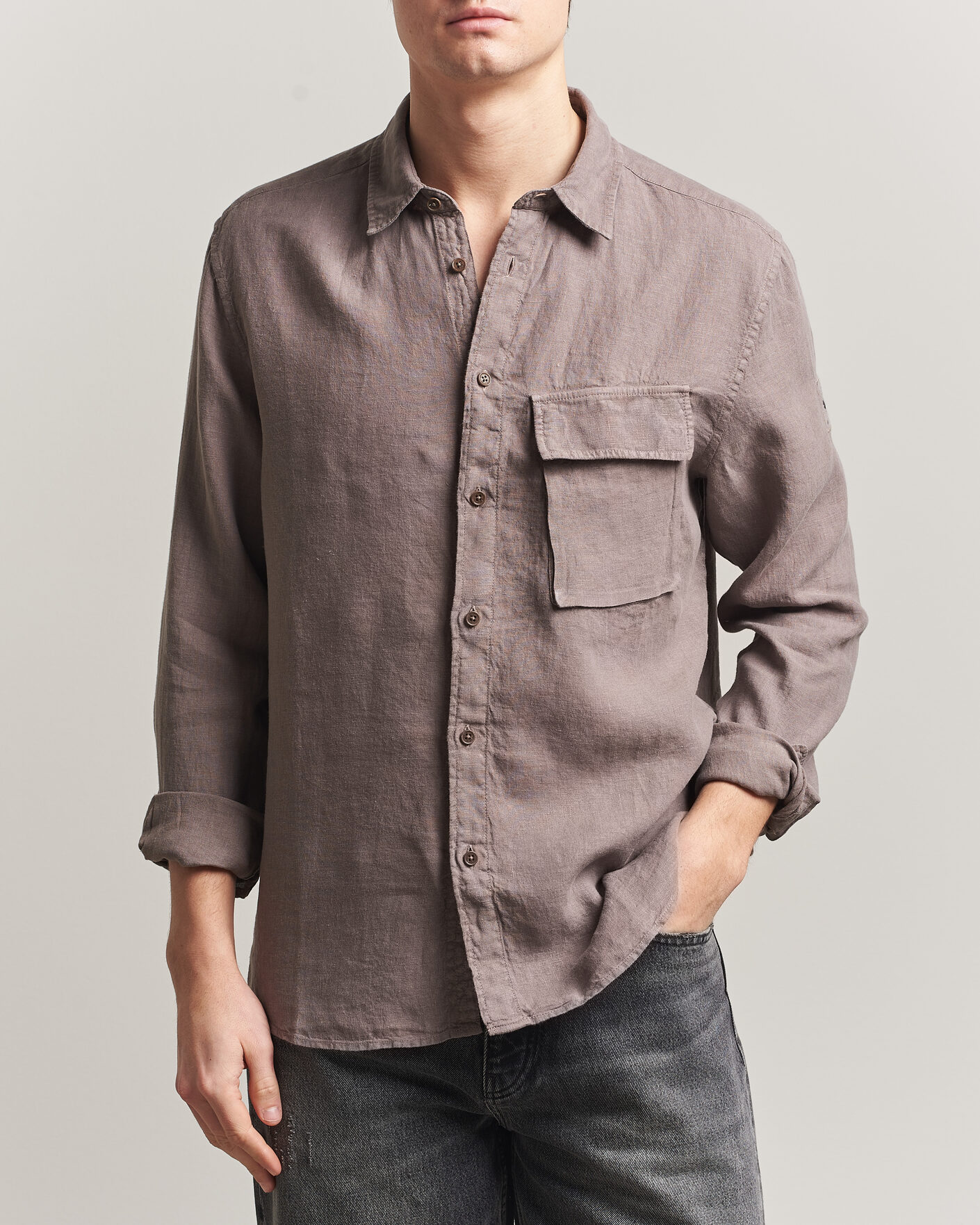 Uomini | Camicie | Belstaff | Scale Linen Shirt Asphalt