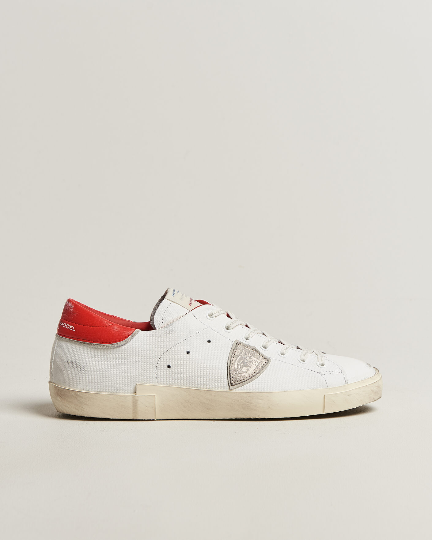 Uomini | Sneakers | Philippe Model | PRSX Low Top Canvas Mix Sneaker White/Red