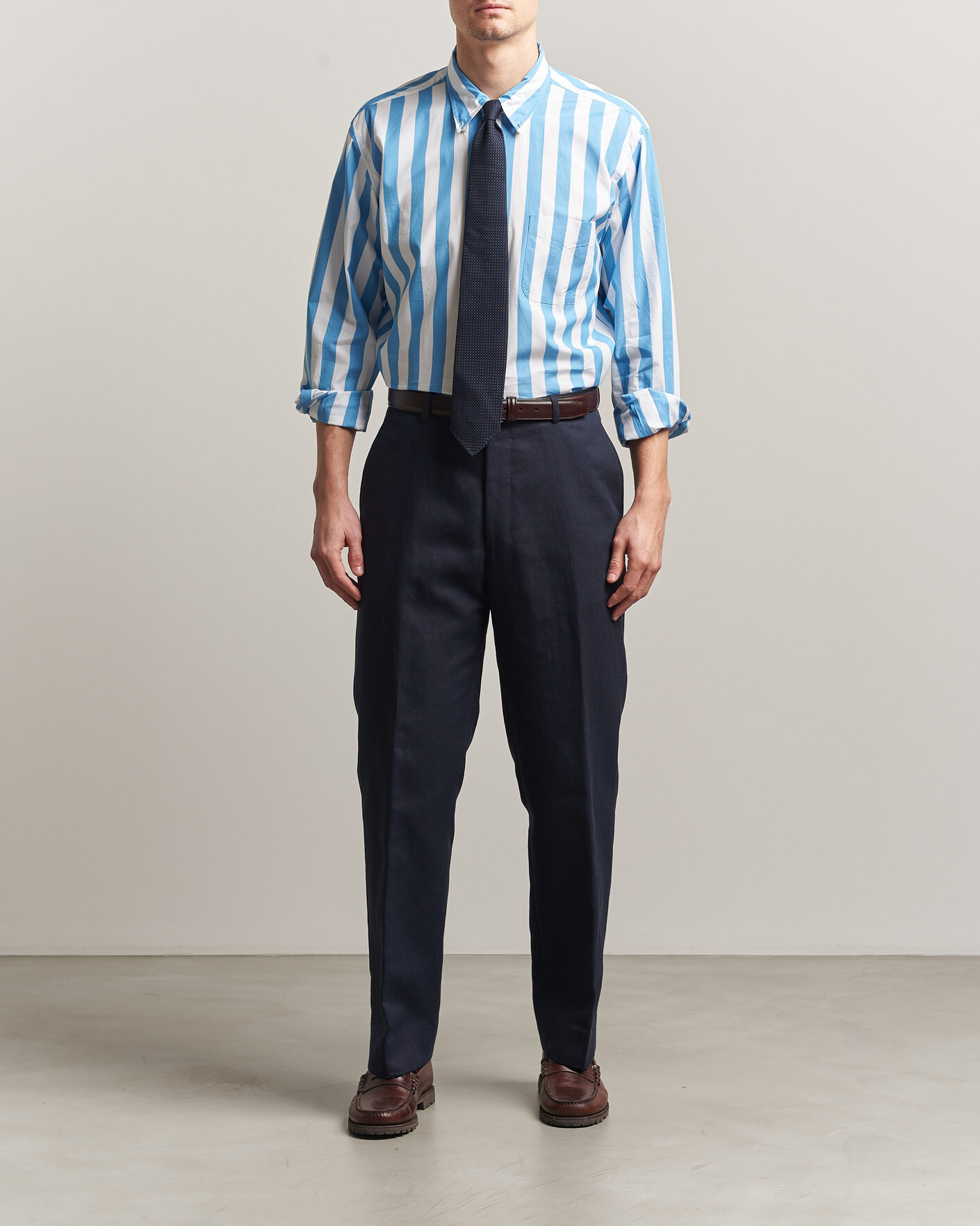 Uomini | Camicie | Kamakura Shirts | Vintage Ivy Button Down Shirt Bold Blue Stripe
