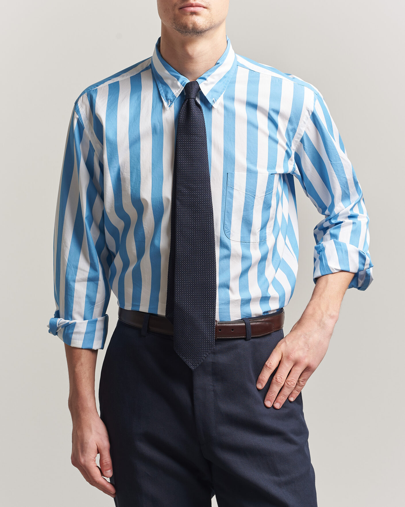 Uomini | Camicie | Kamakura Shirts | Vintage Ivy Button Down Shirt Bold Blue Stripe