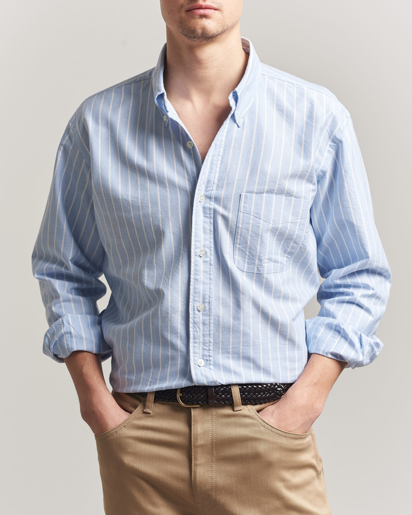Uomini | Camicie | Kamakura Shirts | Vintage Ivy Oxford BD Shirt Blue Blazer Stripe