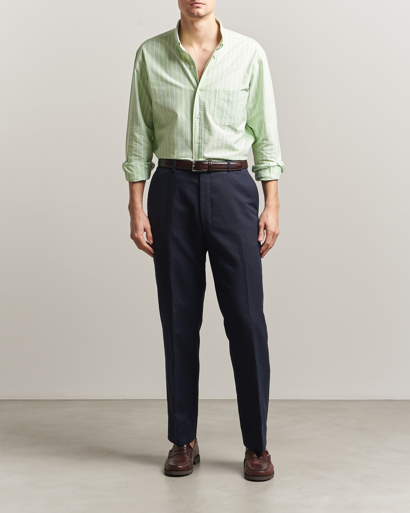 Uomini | Camicie | Kamakura Shirts | Vintage Ivy Oxford BD Shirt Green Blazer Stripe