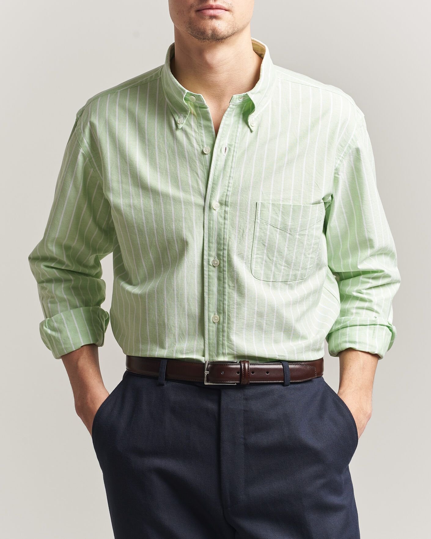 Uomini | Camicie | Kamakura Shirts | Vintage Ivy Oxford BD Shirt Green Blazer Stripe
