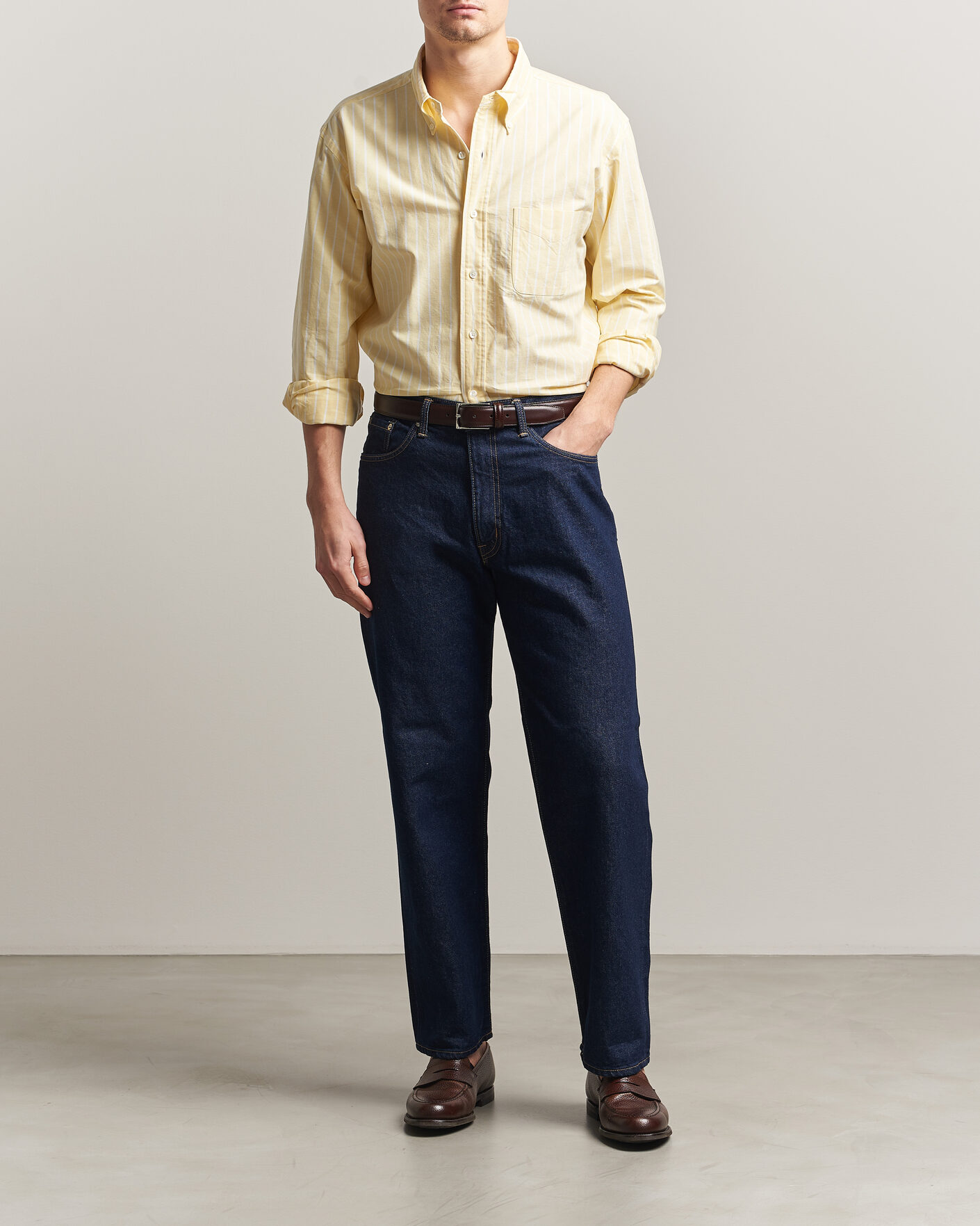 Uomini | Camicie | Kamakura Shirts | Vintage Ivy Oxford BD Shirt Yellow Blazer Stripe