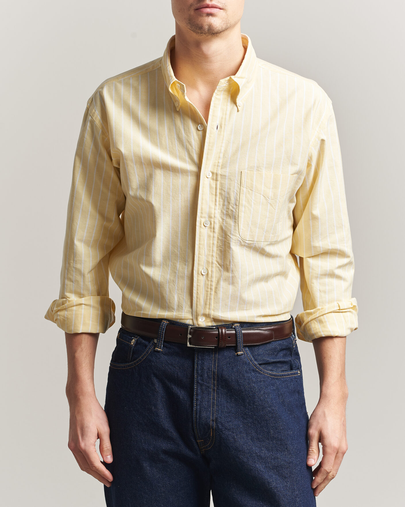 Uomini | Camicie | Kamakura Shirts | Vintage Ivy Oxford BD Shirt Yellow Blazer Stripe