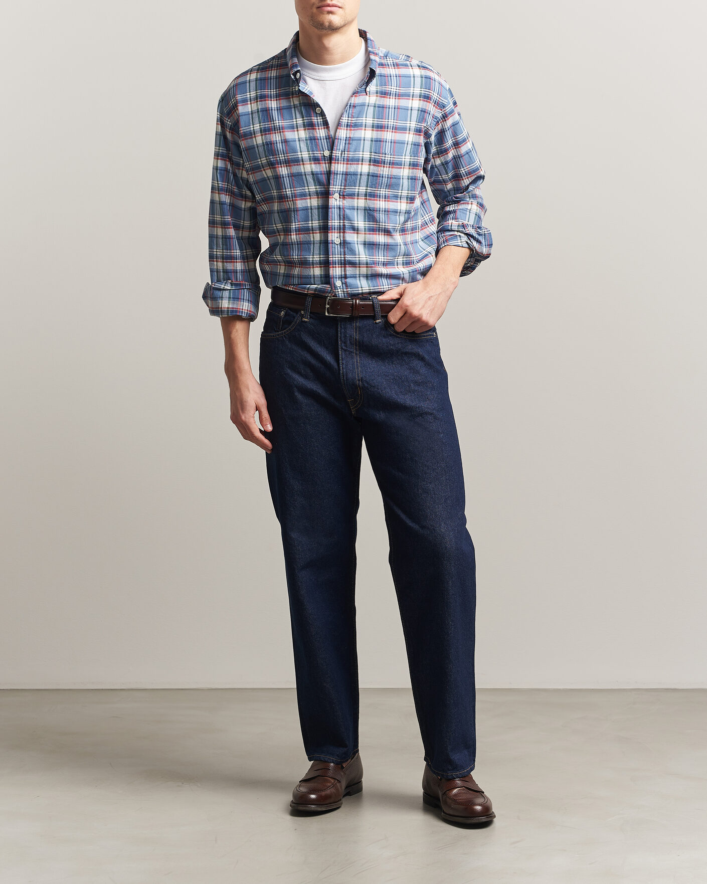 Uomini | Camicie | Kamakura Shirts | Vintage Ivy Button Down Shirt Blue Madras