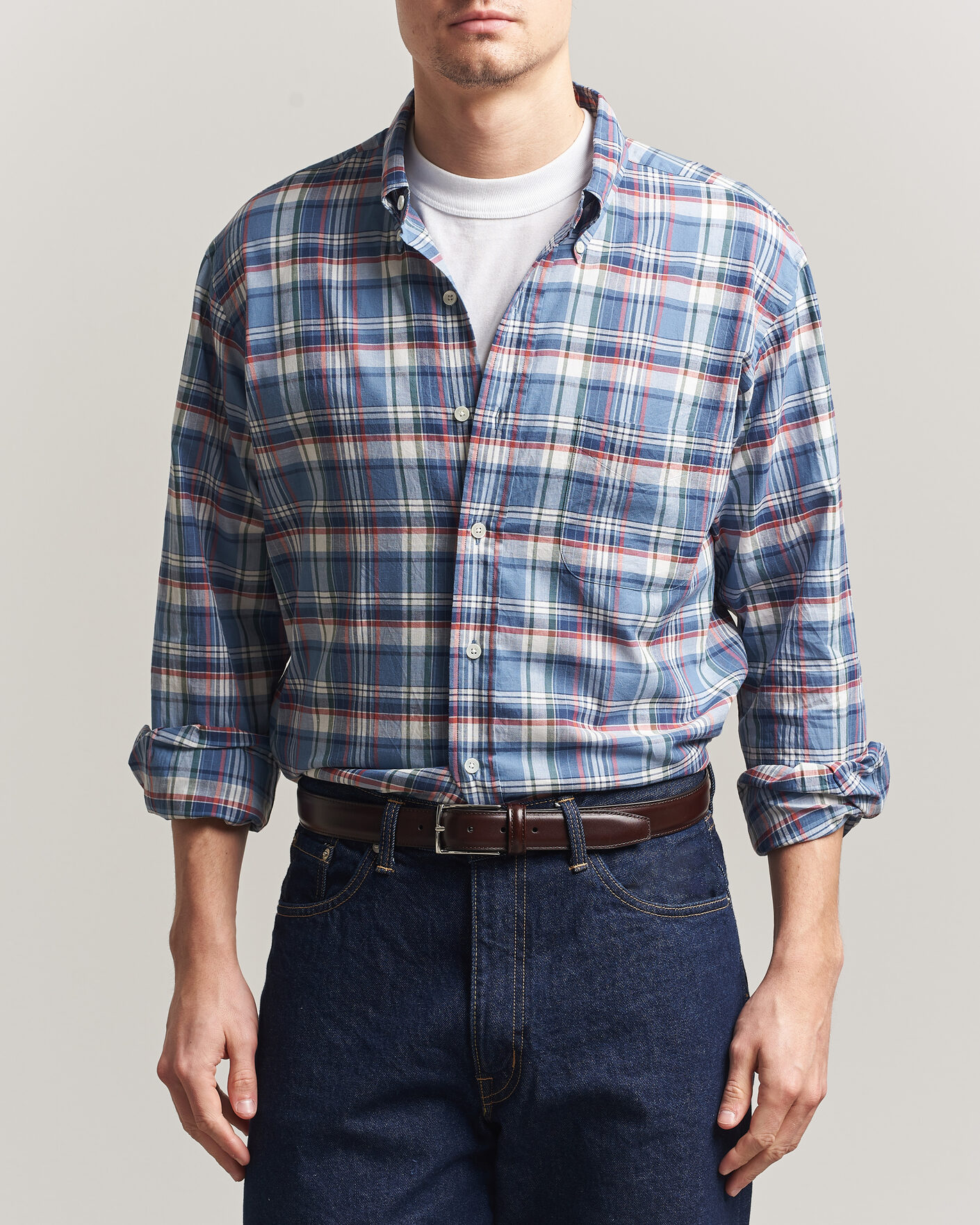 Uomini | Camicie | Kamakura Shirts | Vintage Ivy Button Down Shirt Blue Madras