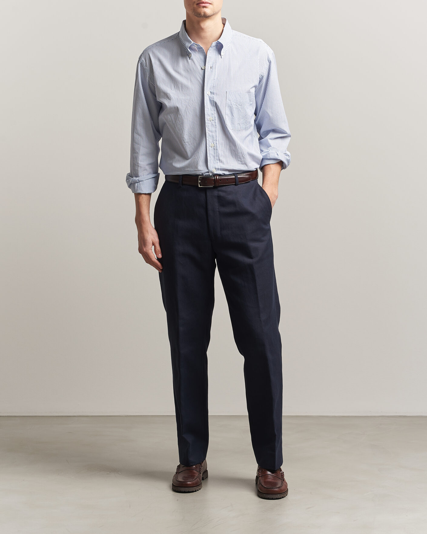 Uomini | Camicie | Kamakura Shirts | Vintage Ivy Button Down Shirt Blue Check