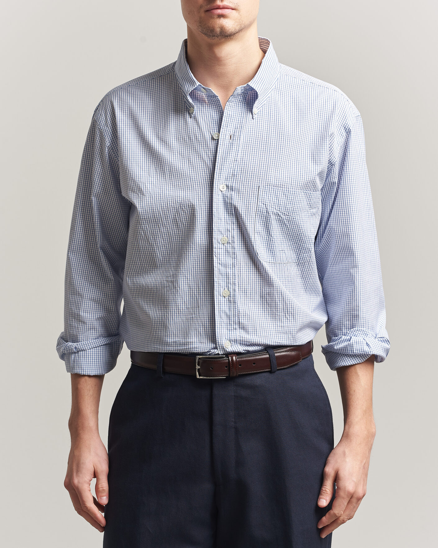 Uomini | Camicie | Kamakura Shirts | Vintage Ivy Button Down Shirt Blue Check