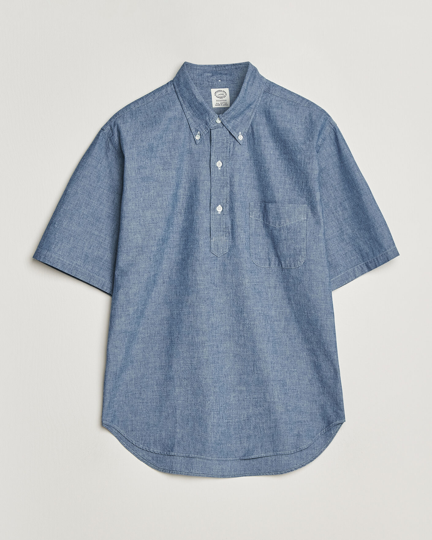 Uomini | Camicie | Kamakura Shirts | Vintage Ivy Half Sleeve Chambray Popover Blue