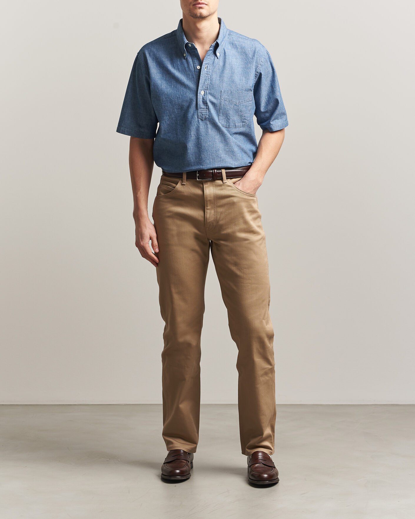 Uomini | Camicie | Kamakura Shirts | Vintage Ivy Half Sleeve Chambray Popover Blue