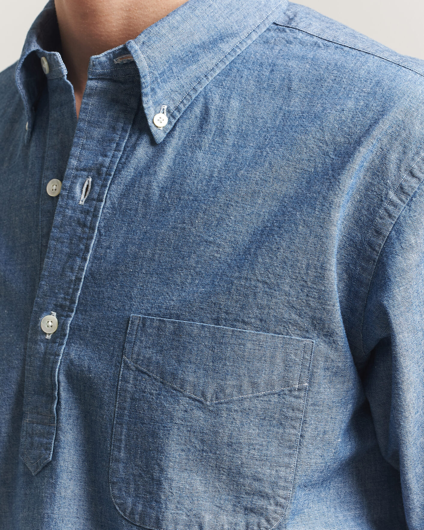 Uomini | Camicie | Kamakura Shirts | Vintage Ivy Half Sleeve Chambray Popover Blue