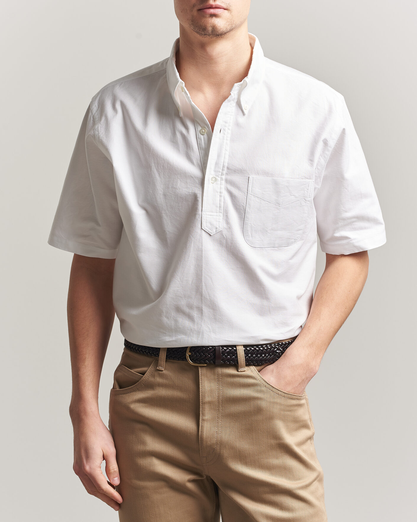Uomini | Camicie | Kamakura Shirts | Vintage Ivy Half Sleeve Oxford Popover White