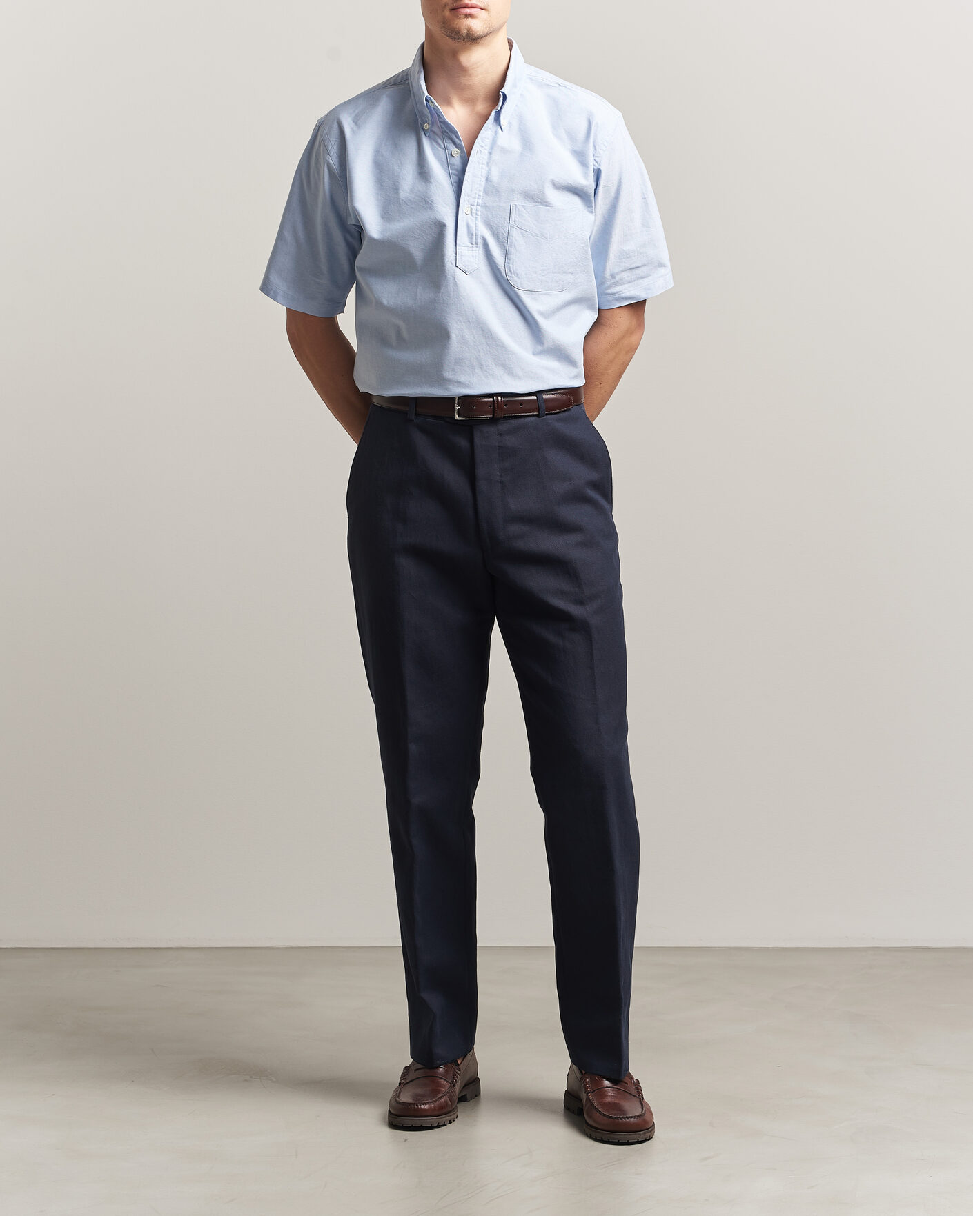 Uomini | Camicie | Kamakura Shirts | Vintage Ivy Half Sleeve Oxford Popover Light Blue