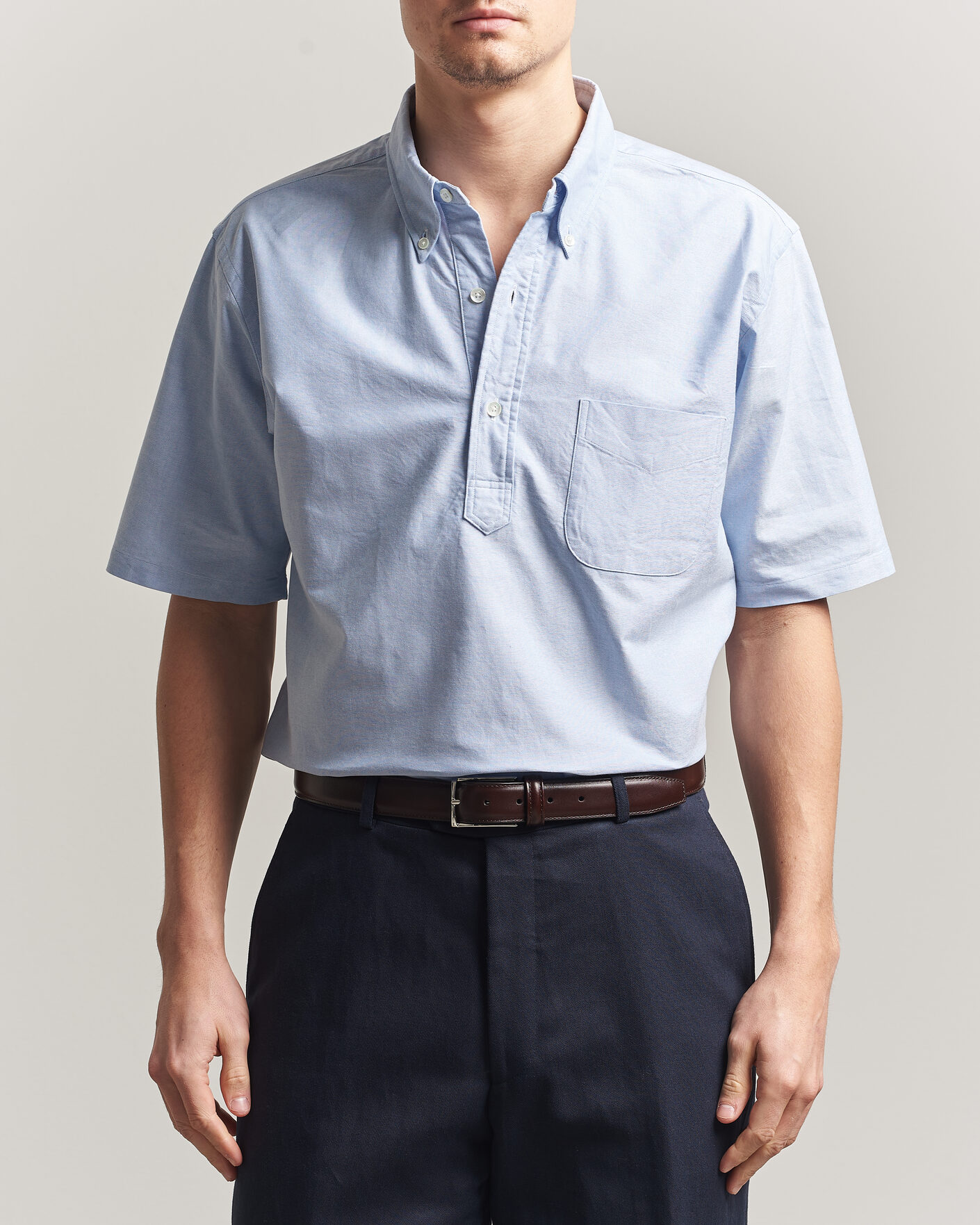 Uomini | Camicie | Kamakura Shirts | Vintage Ivy Half Sleeve Oxford Popover Light Blue