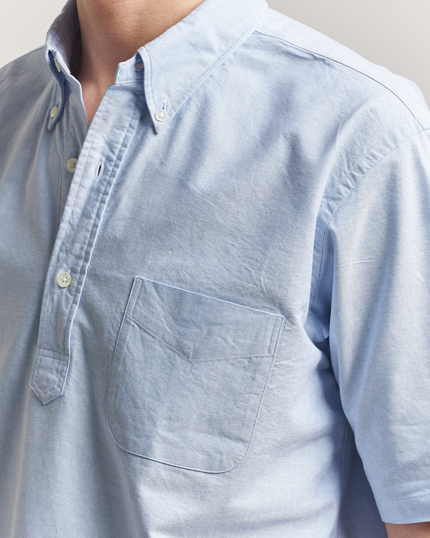 Uomini | Camicie | Kamakura Shirts | Vintage Ivy Half Sleeve Oxford Popover Light Blue