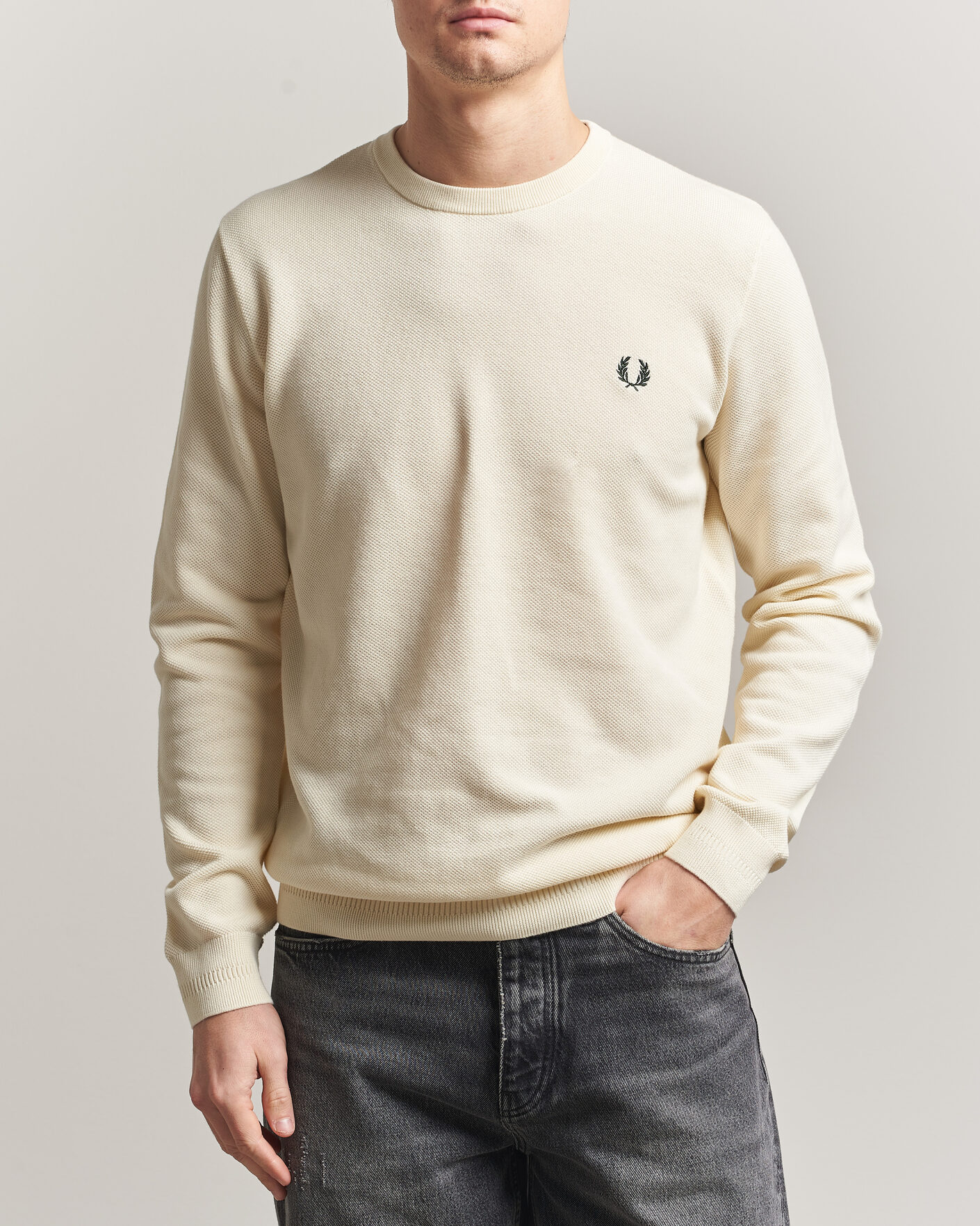 Uomini | Maglieria | Fred Perry | Piqué Stitched Sweater Ecru