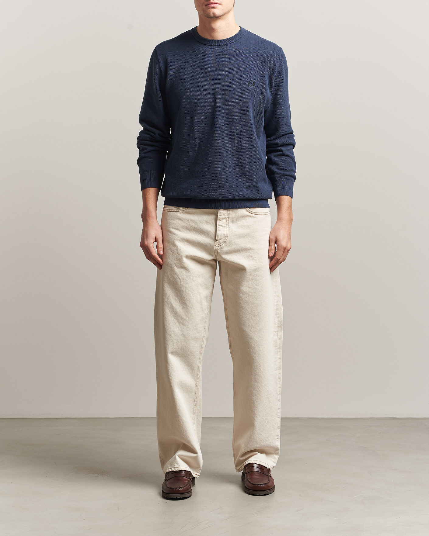 Uomini | Maglieria | Fred Perry | Piqué Stitched Sweater Dark Airforce