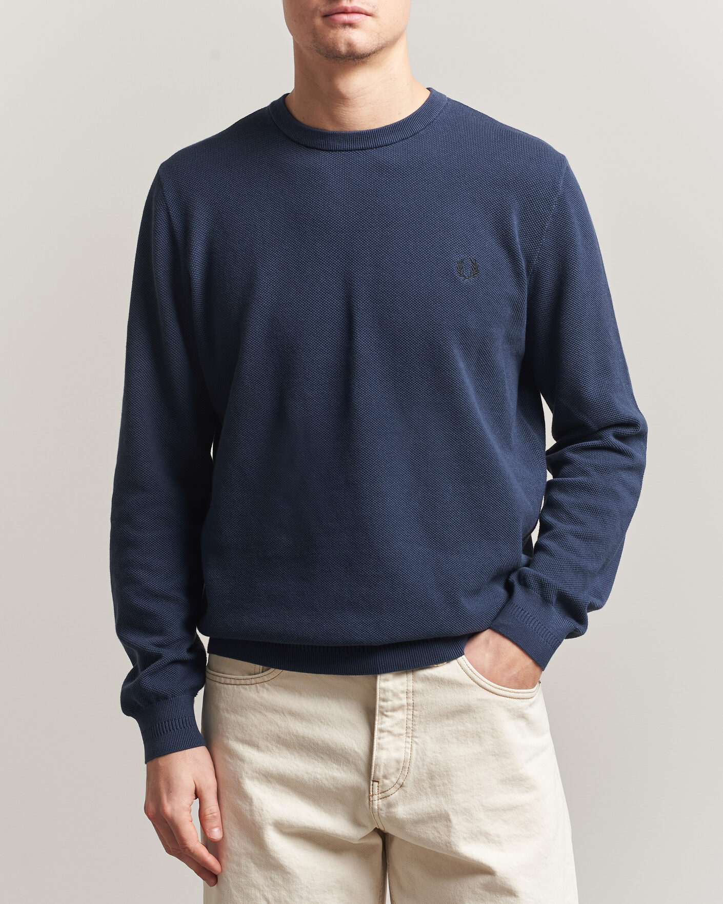 Uomini | Maglieria | Fred Perry | Piqué Stitched Sweater Dark Airforce