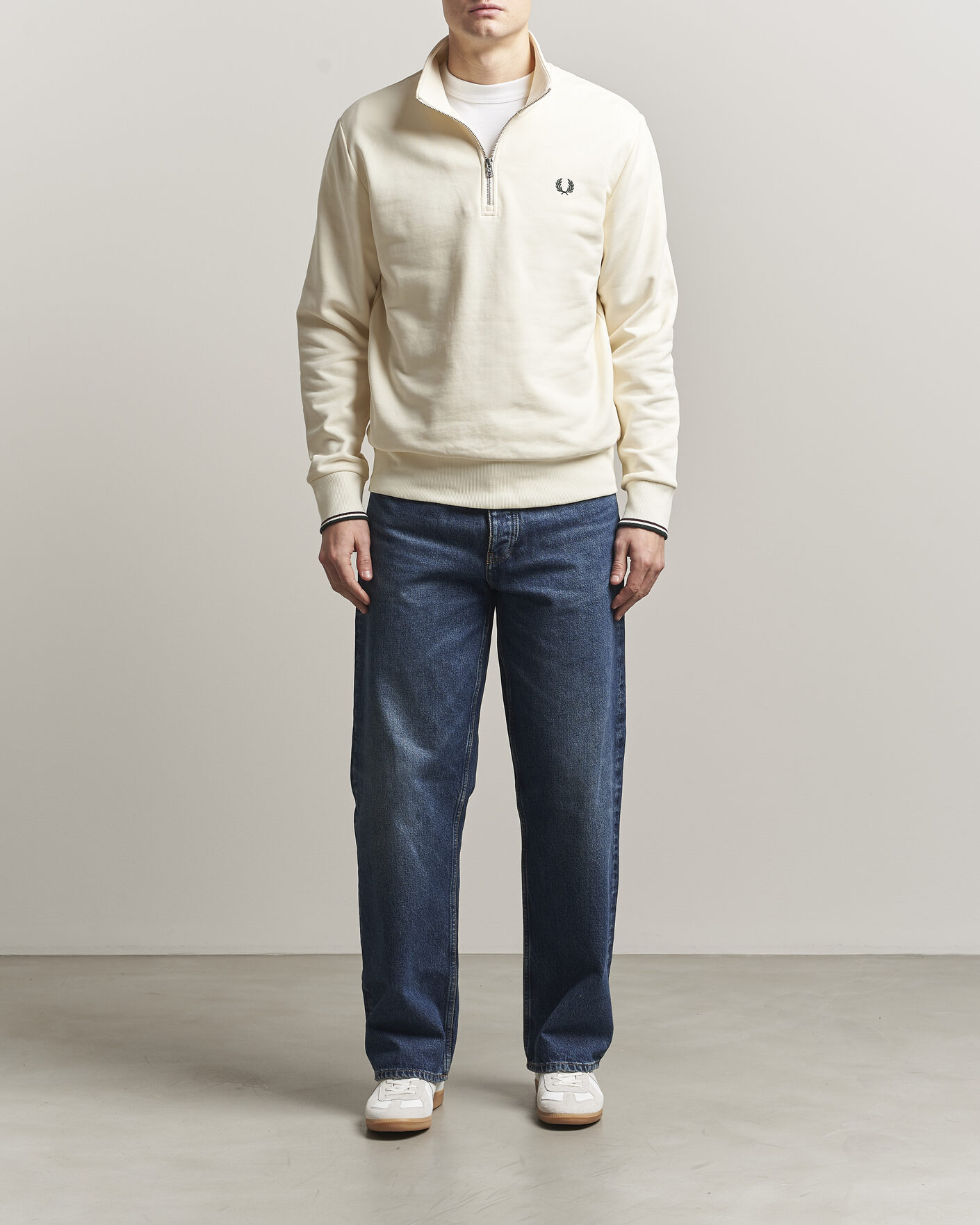 Uomini | Maglieria | Fred Perry | Half Zip Sweatshirt Ecru