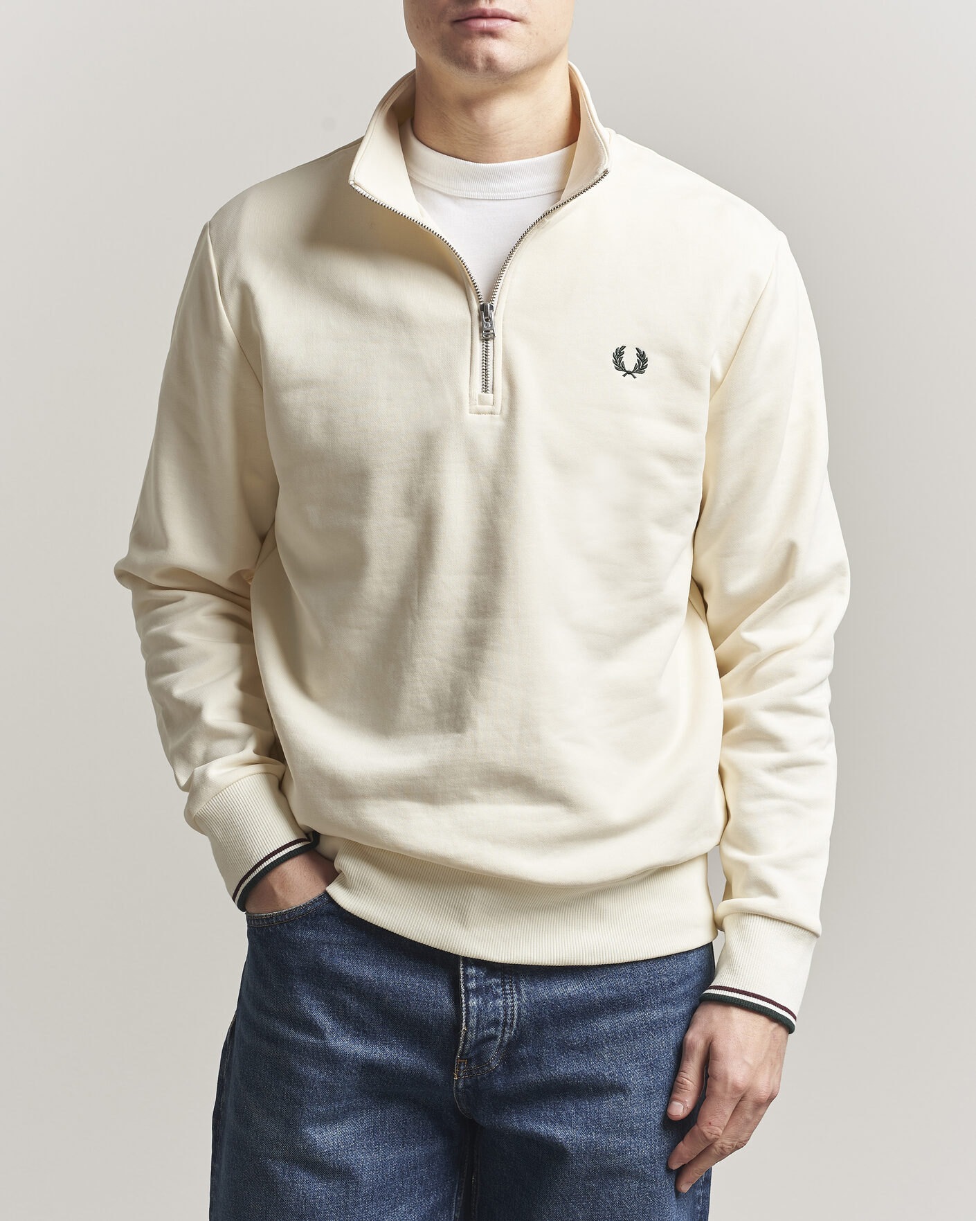Uomini | Maglieria | Fred Perry | Half Zip Sweatshirt Ecru
