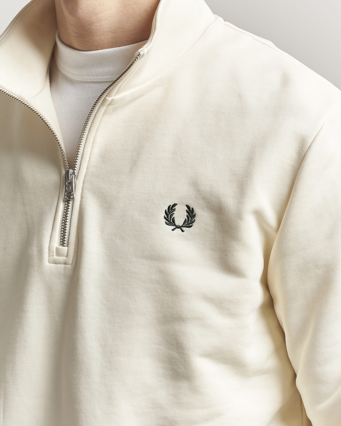 Uomini | Maglieria | Fred Perry | Half Zip Sweatshirt Ecru