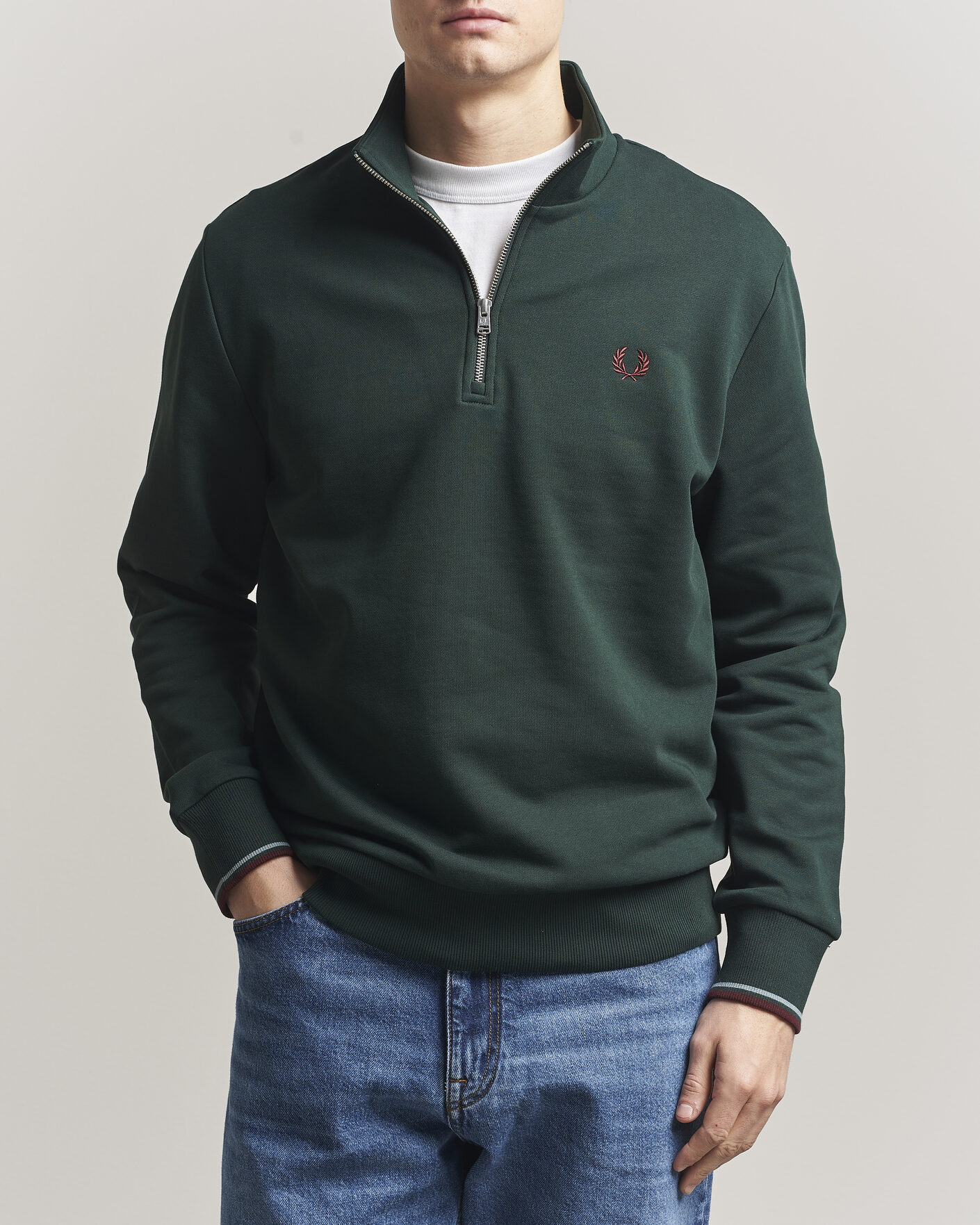 Uomini | Maglieria | Fred Perry | Half Zip Sweatshirt Grassroots Green