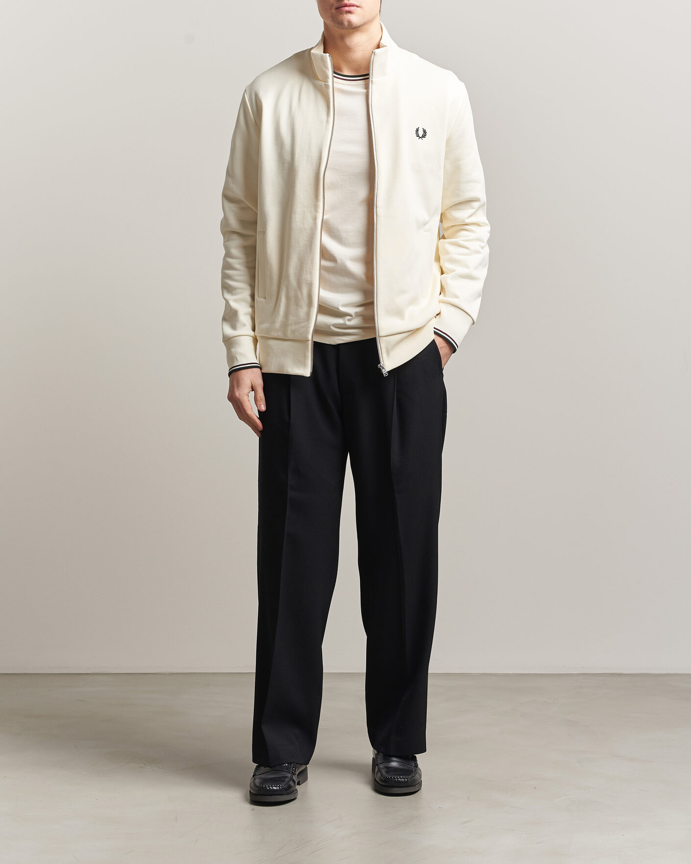 Uomini | Maglieria | Fred Perry | Full Zip Sweatshirt Ecru