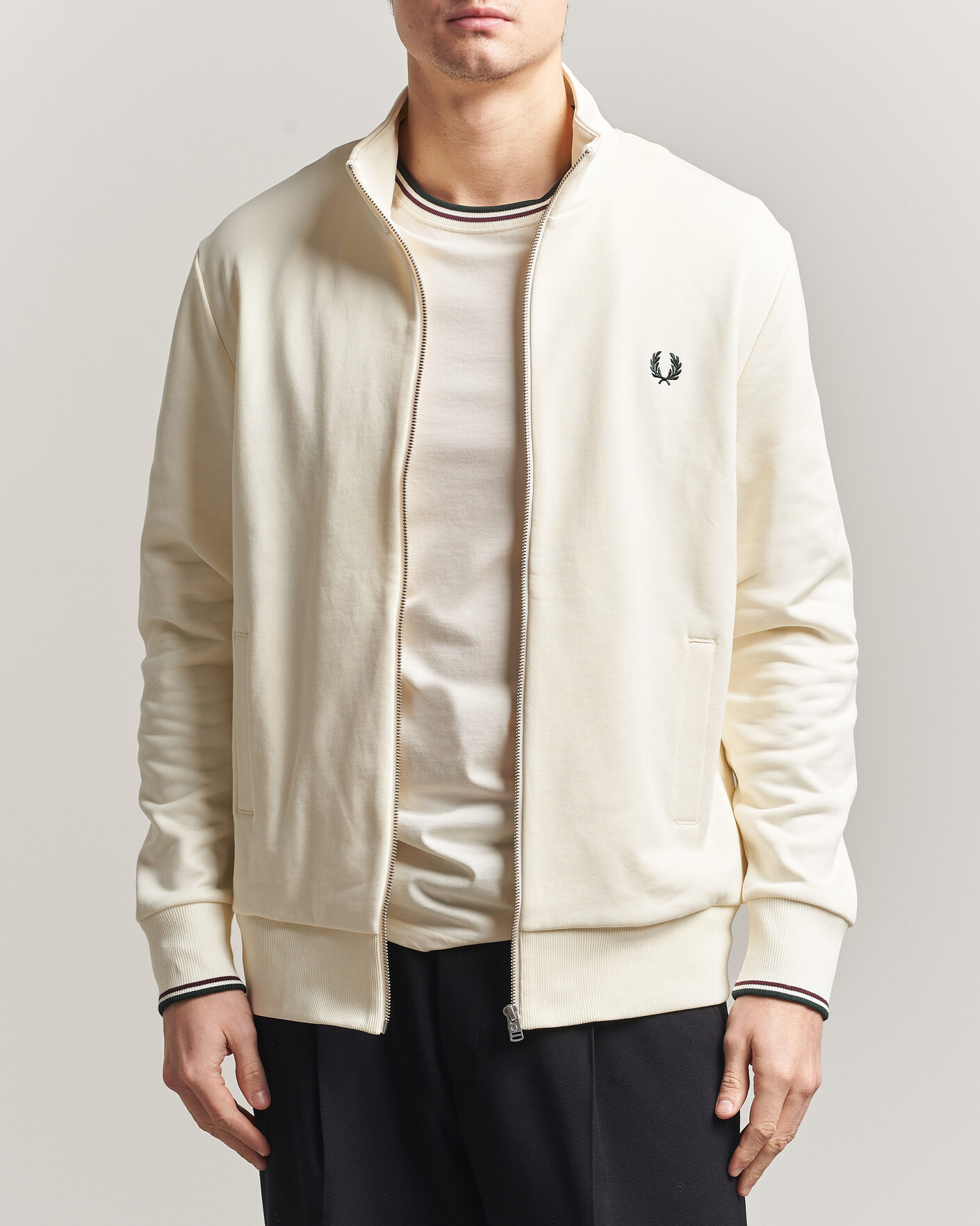 Uomini | Maglieria | Fred Perry | Full Zip Sweatshirt Ecru