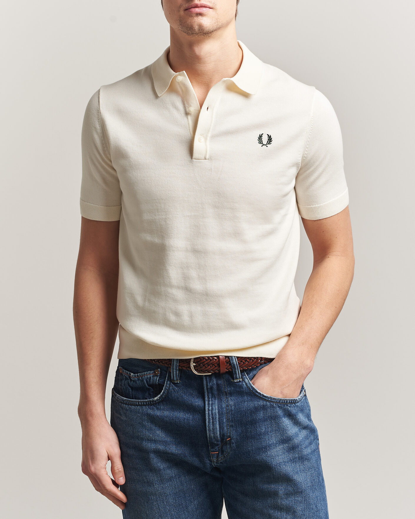 Uomini | Polo | Fred Perry | Cotton Knitted Polo Ecru